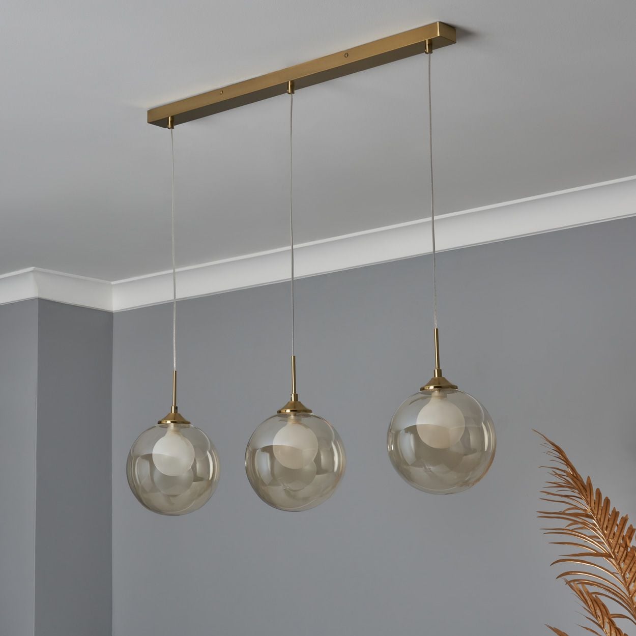 Capton 3 Light Glass Shade Diner Pendant Brass