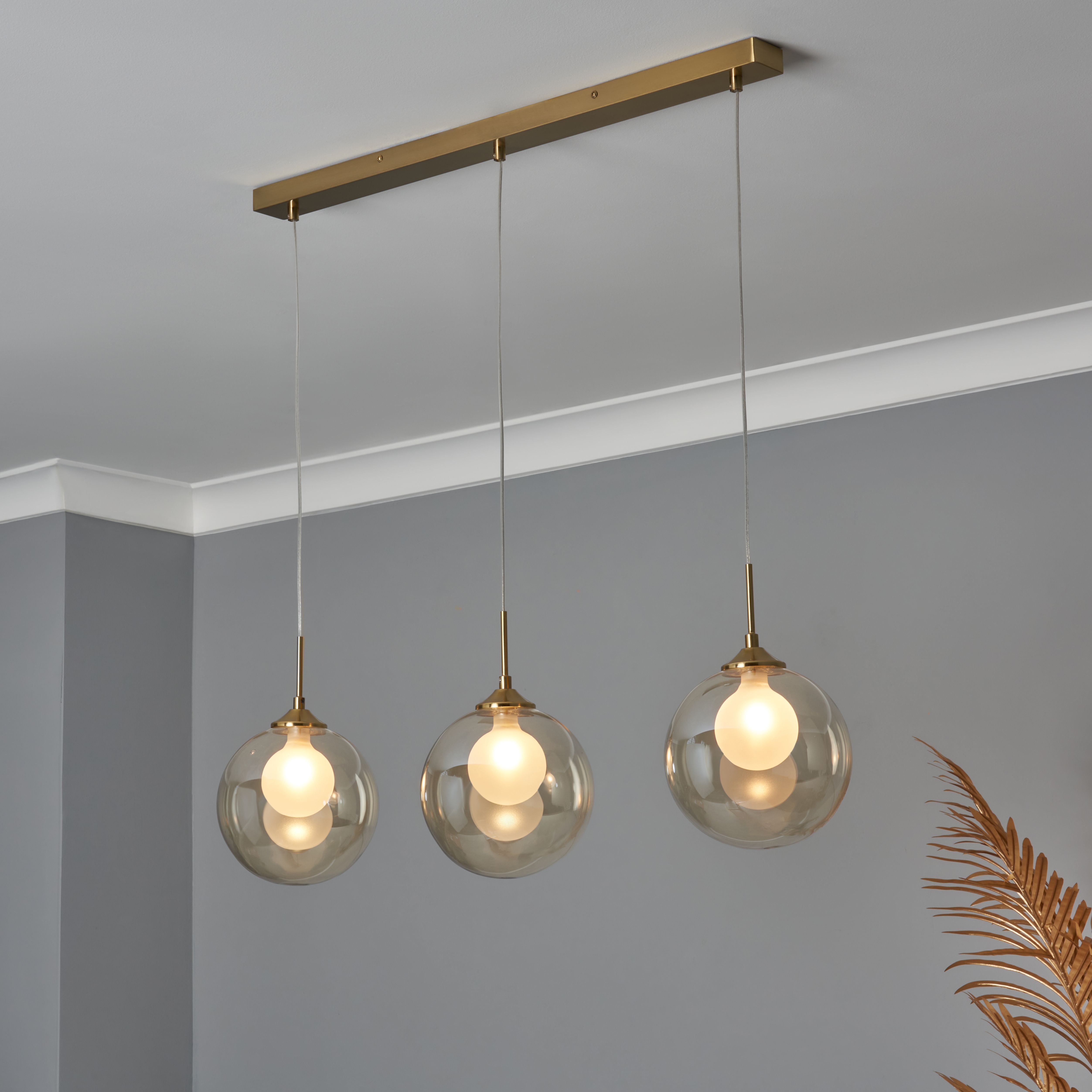 Capton 3 Light Glass Shade Diner Pendant Brass