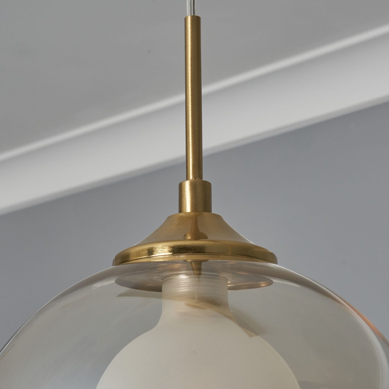 Capton 3 Light Glass Shade Diner Pendant Brass