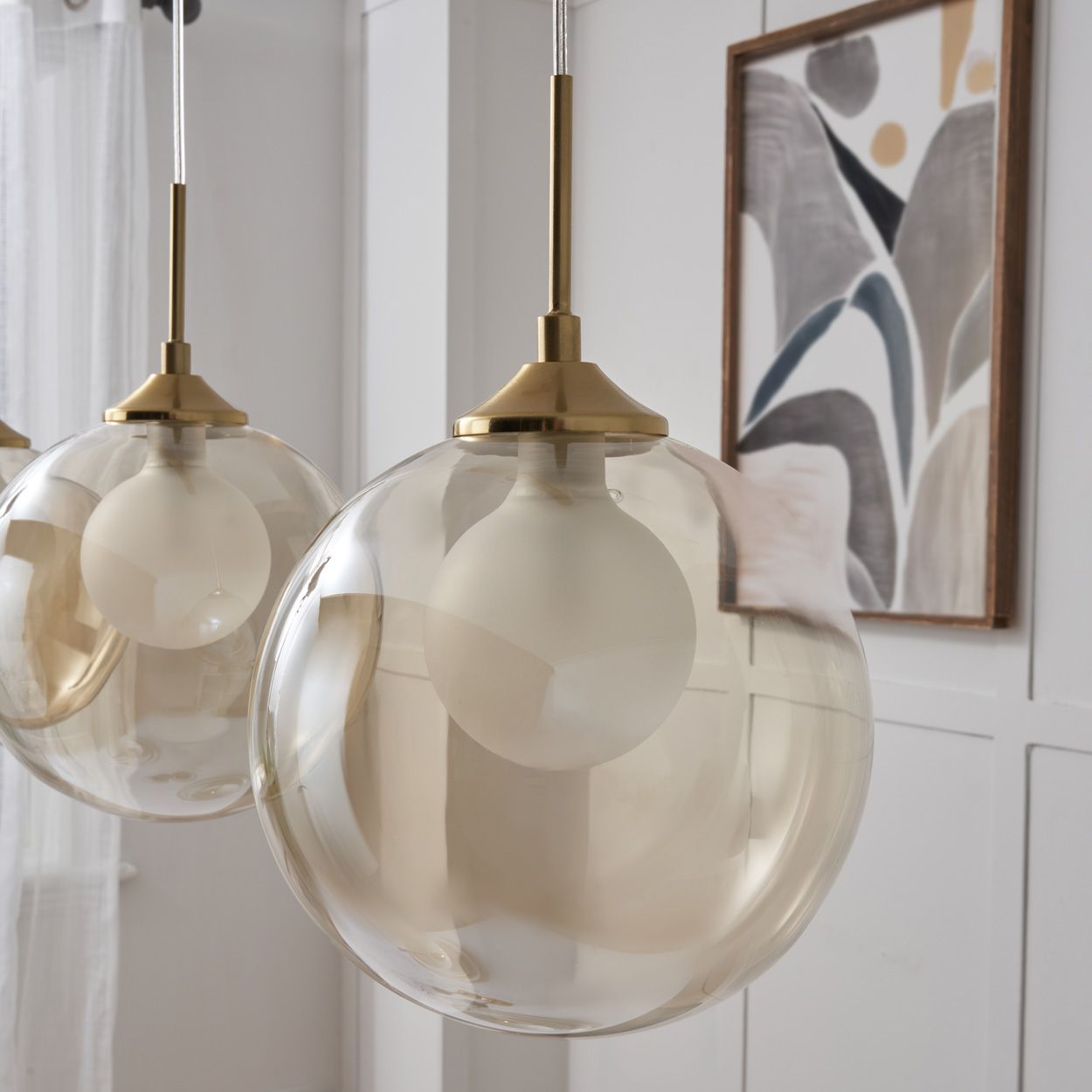 Capton 3 Light Glass Shade Diner Pendant Brass