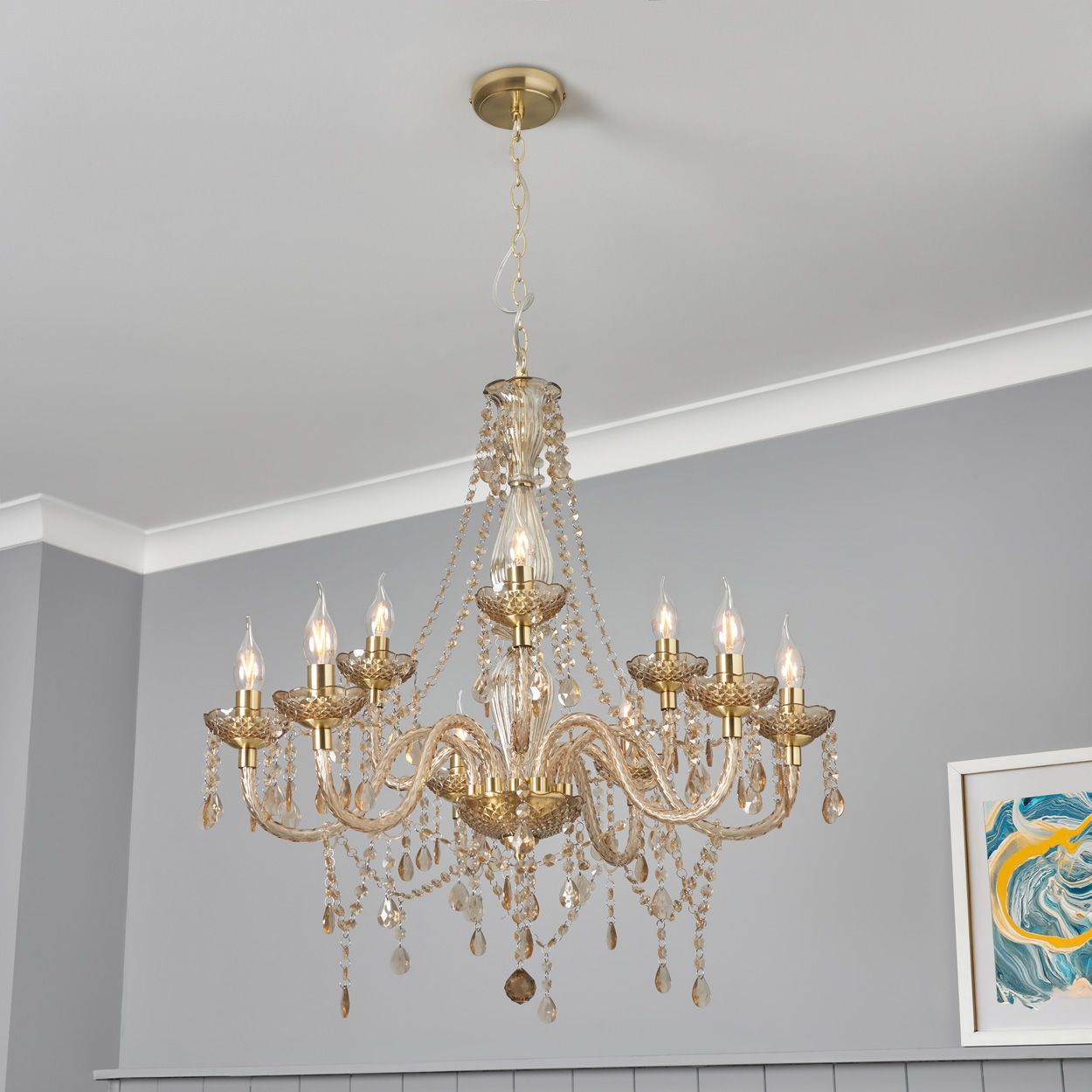 Riviere 9 Light Chandelier Satin Brass