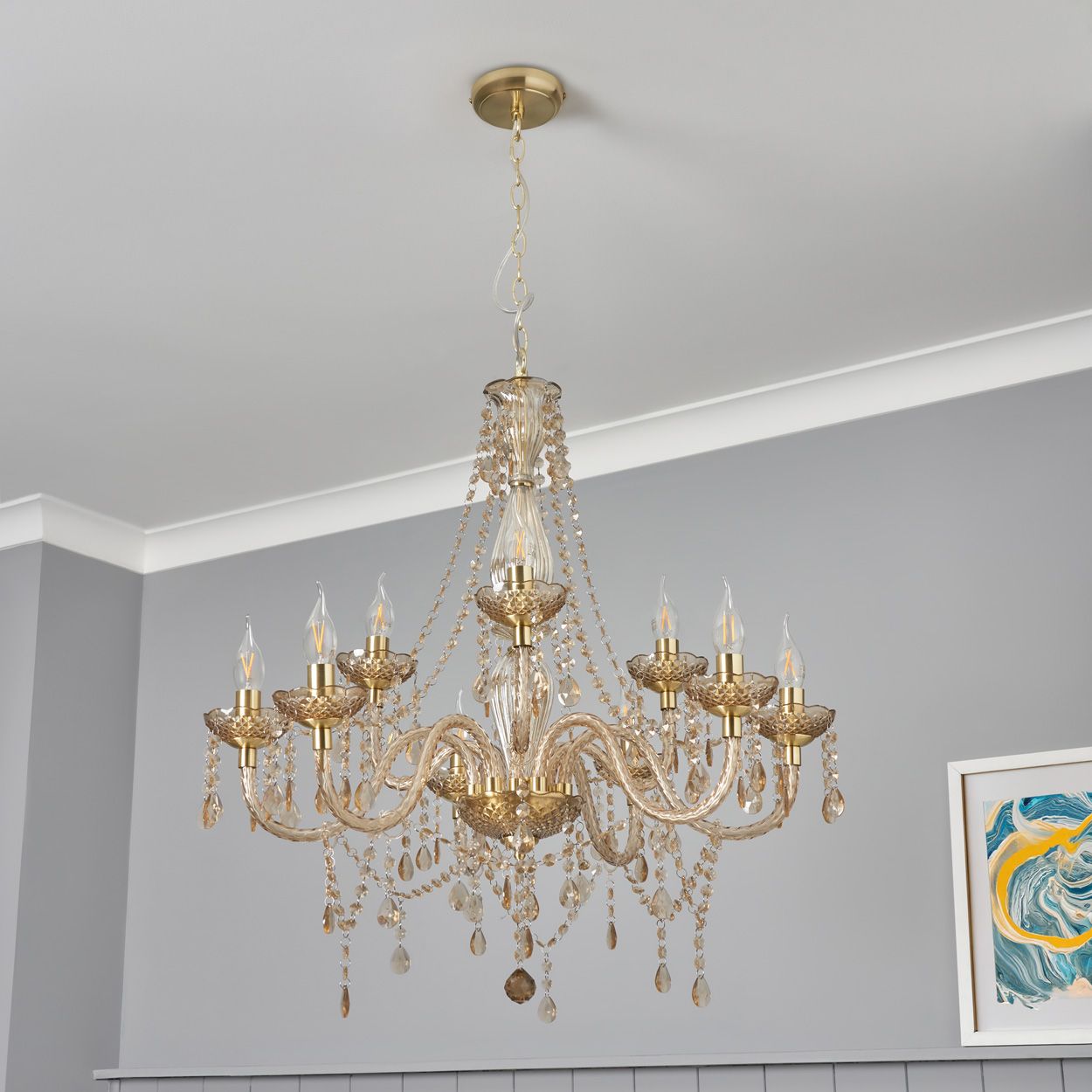Riviere 9 Light Chandelier Satin Brass