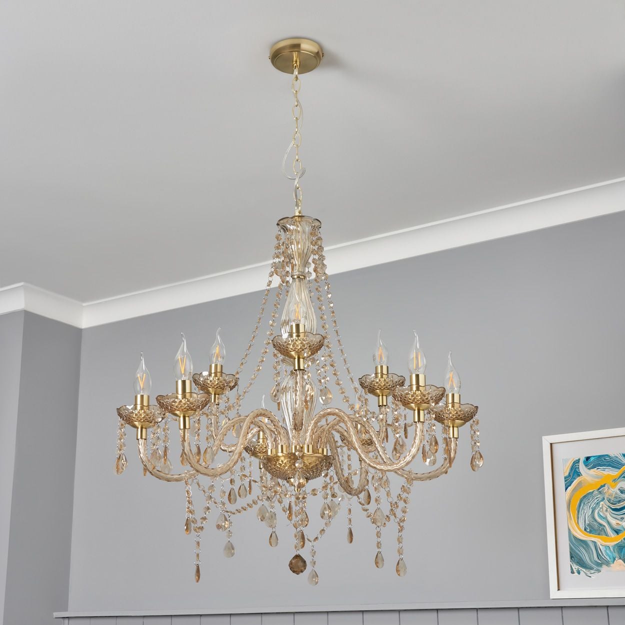 Riviere 9 Light Chandelier Satin Brass
