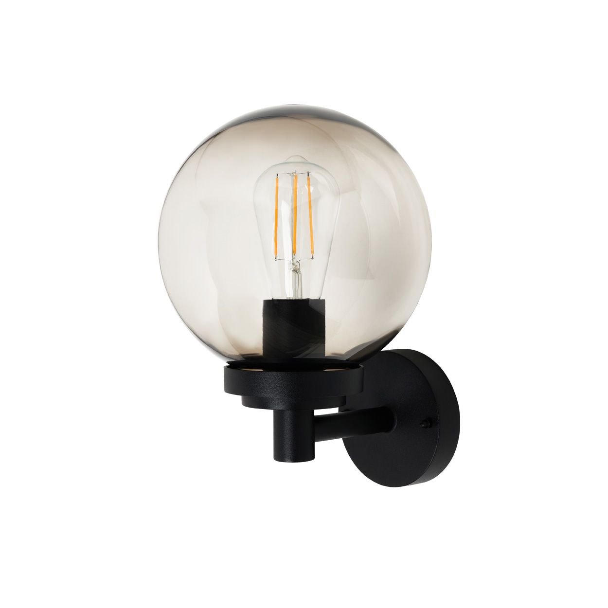 Wemlow 1 X E27 Globe Wall Light Ip44 Black/Smoke