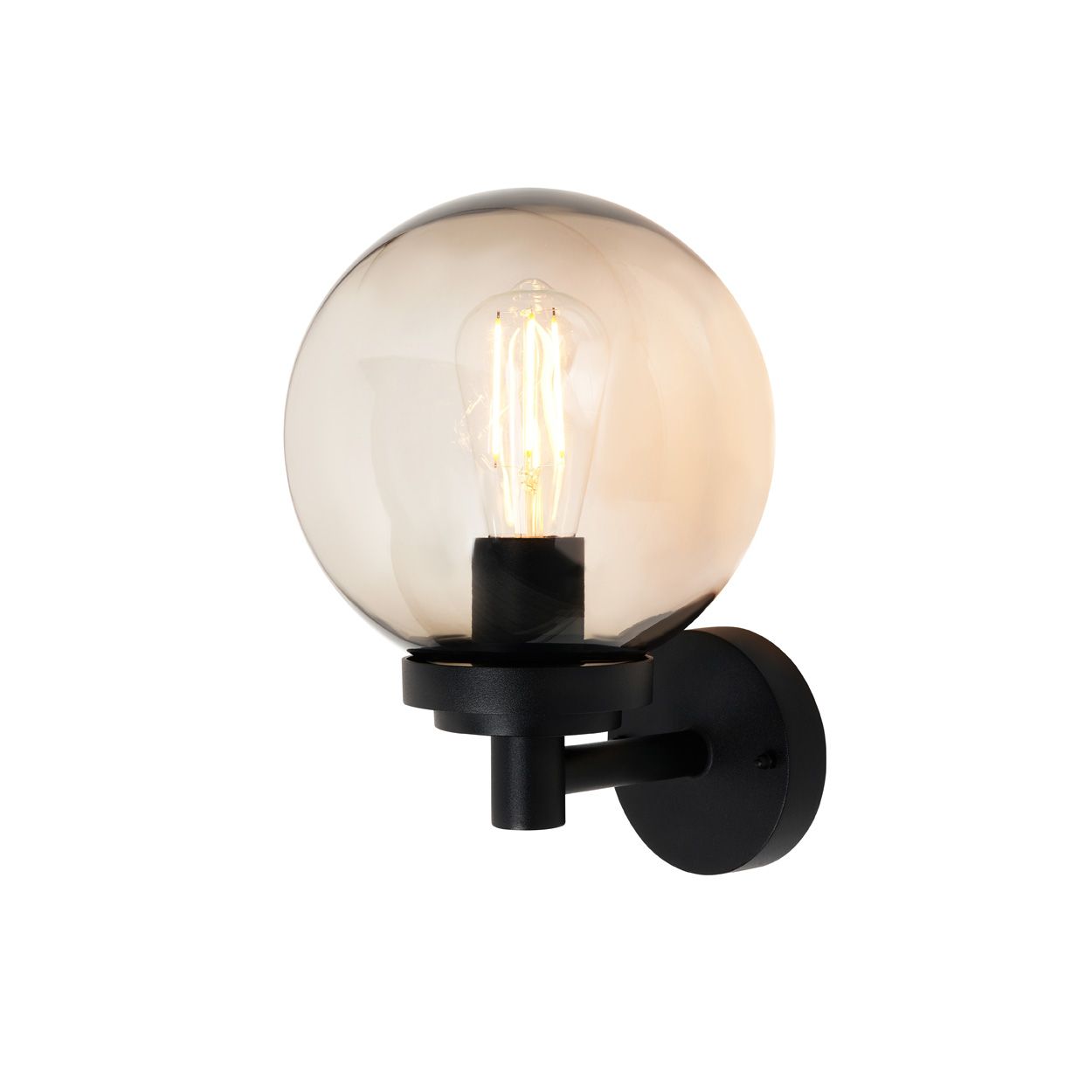 Wemlow 1 X E27 Globe Wall Light Ip44 Black/Smoke