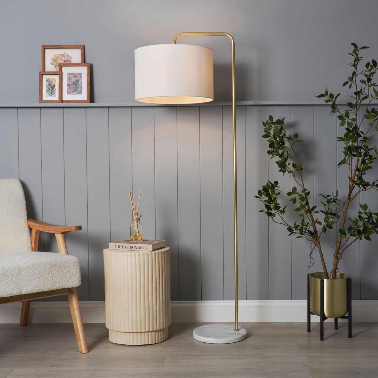 Ferraro Curved Floor Lamp Satin Brass