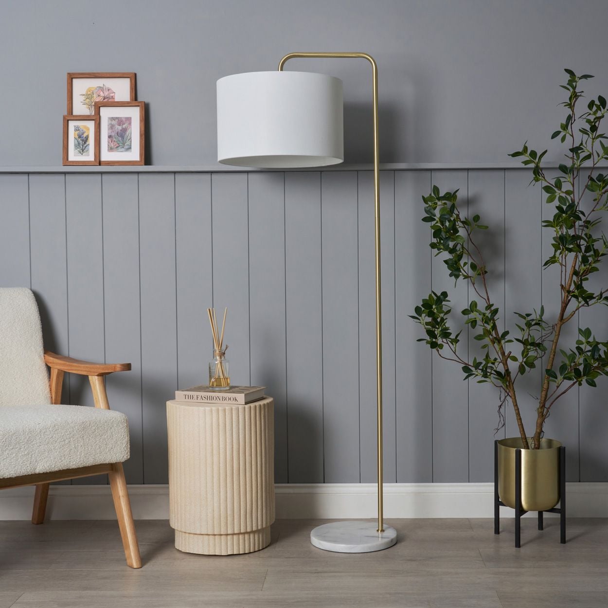 Ferraro Curved Floor Lamp Satin Brass