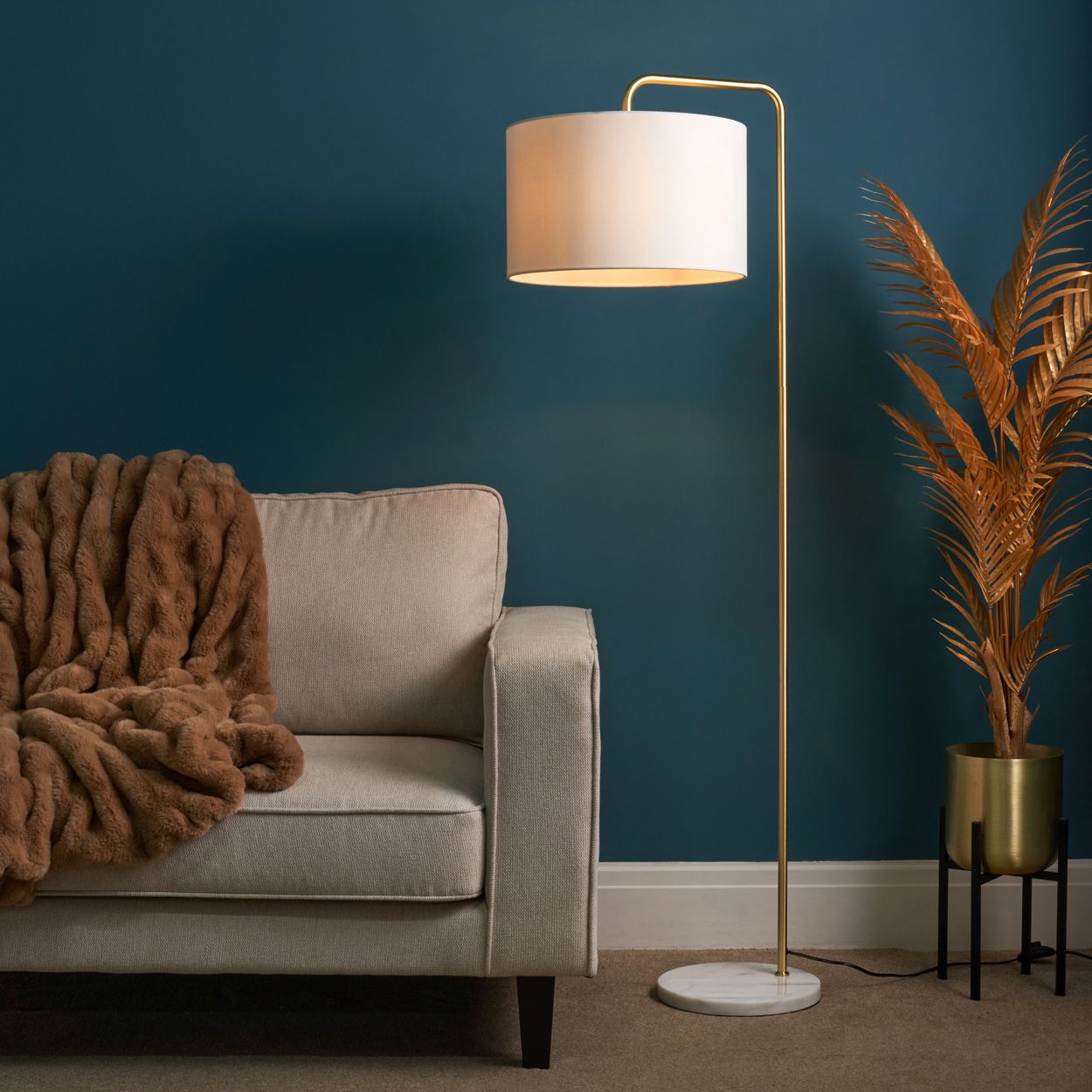 Ferraro Curved Floor Lamp Satin Brass