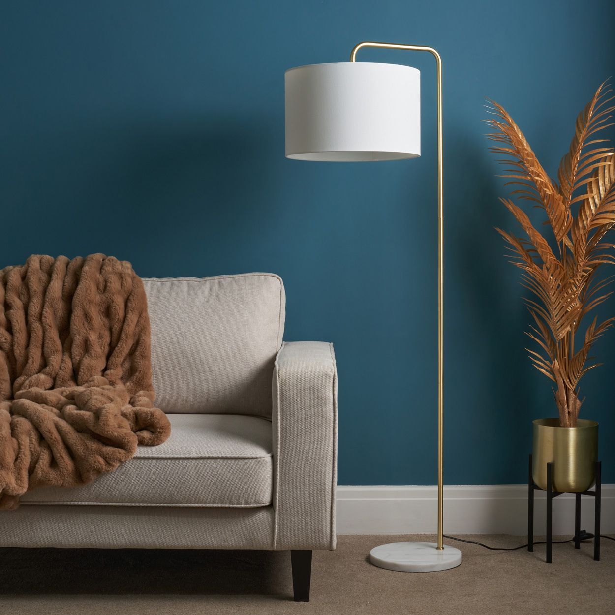 Ferraro Curved Floor Lamp Satin Brass