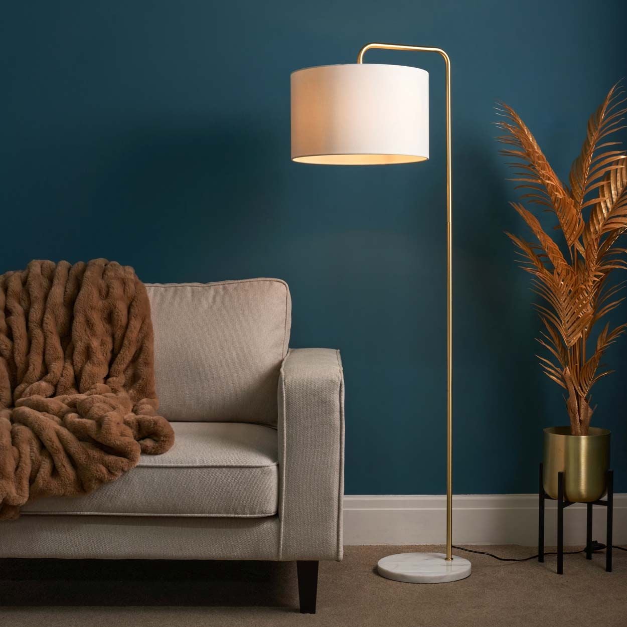 Ferraro Curved Floor Lamp Satin Brass