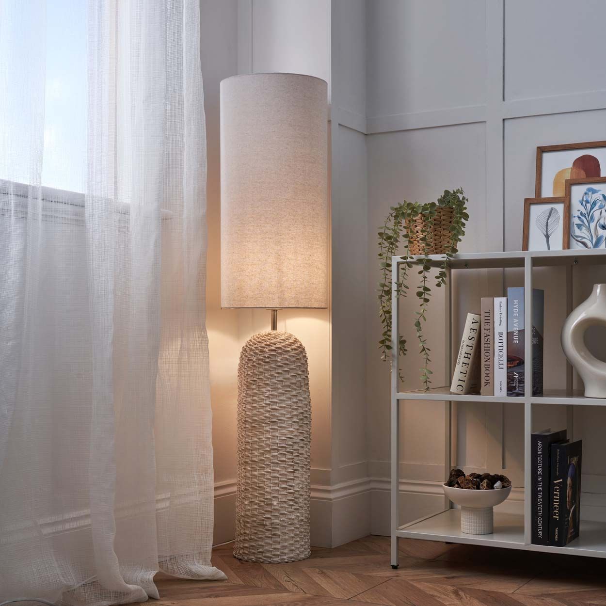 Novaro Rattan Floor Lamp White