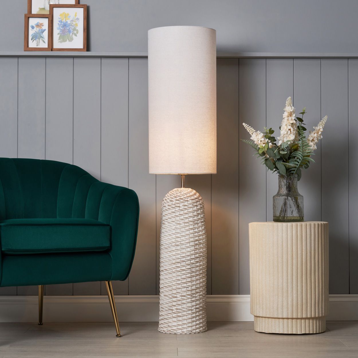 Novaro Rattan Floor Lamp White