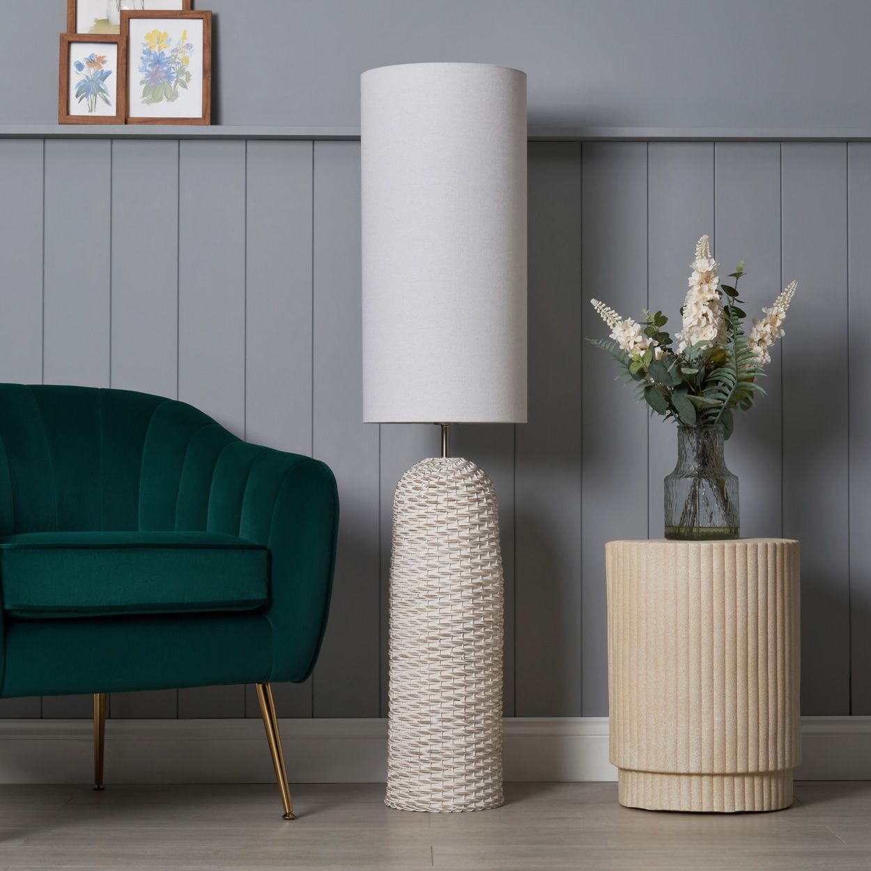 Novaro Rattan Floor Lamp White