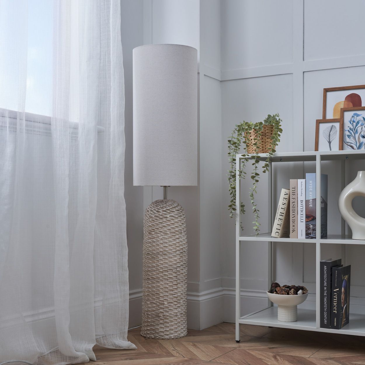 Novaro Rattan Floor Lamp White