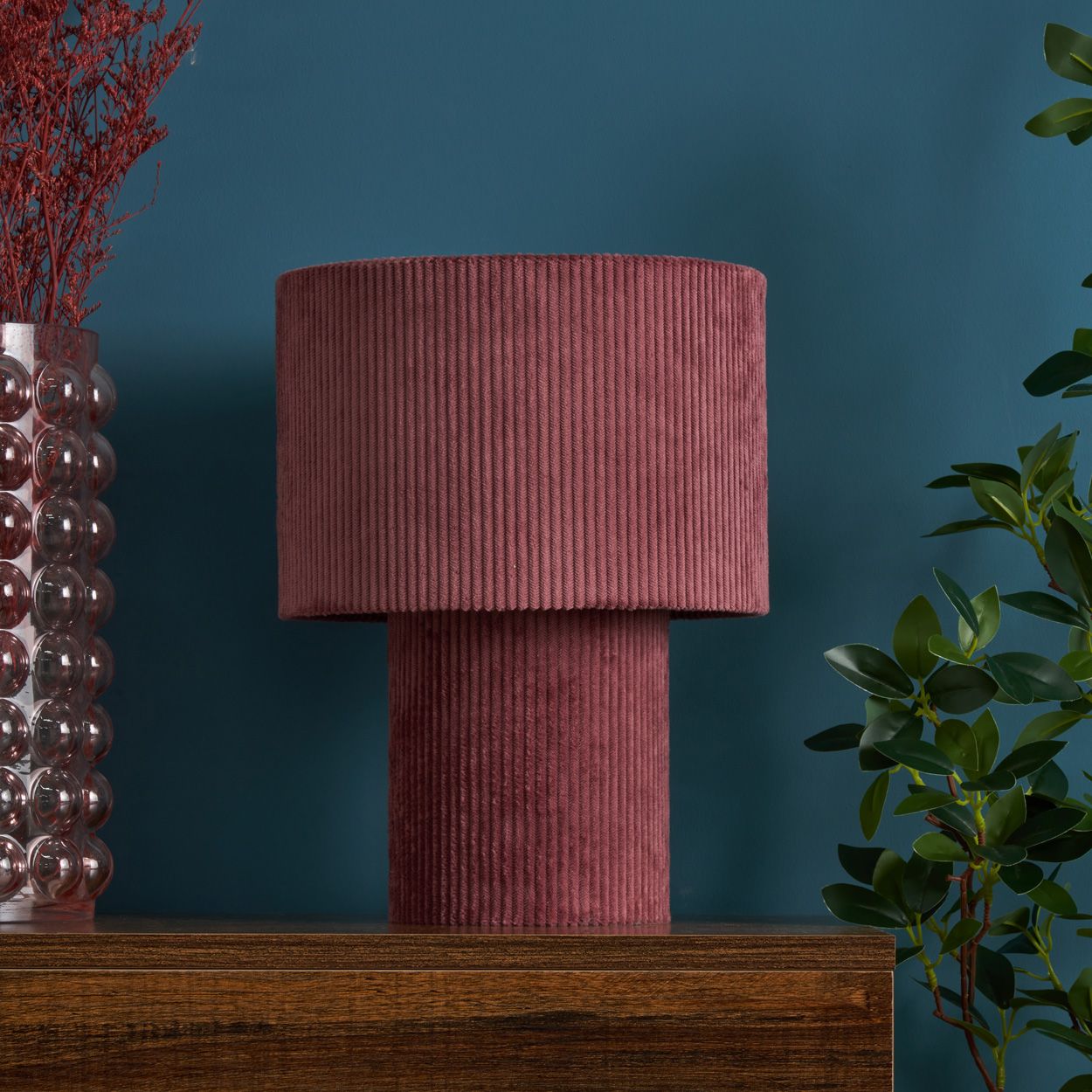 Glodwick Corduroy Table Lamp Burgundy