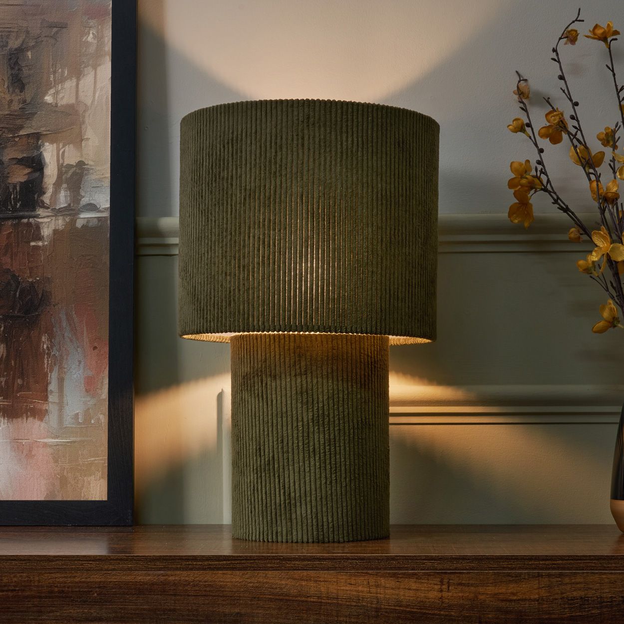 Glodwick Corduroy Table Lamp Forest Green