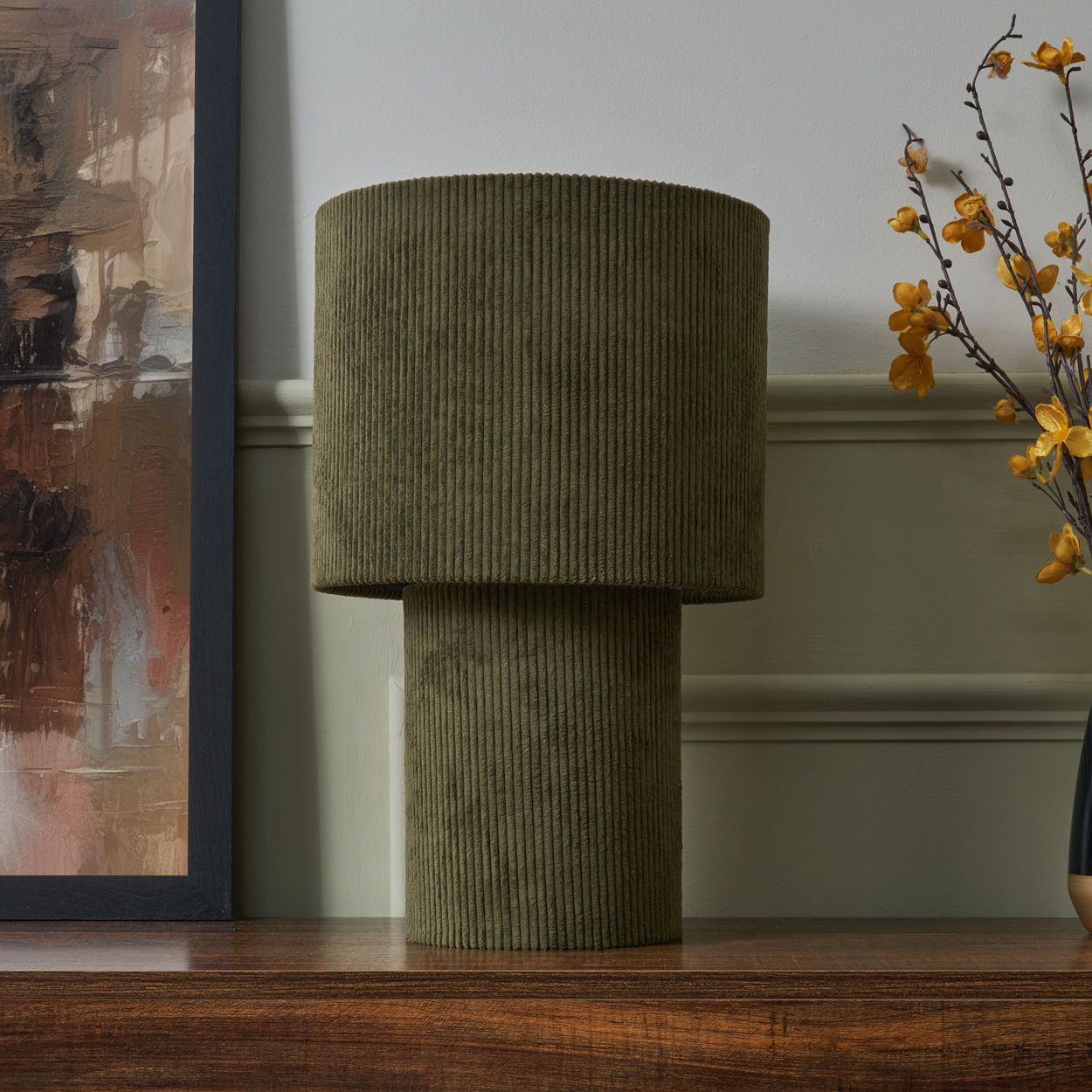 Glodwick Corduroy Table Lamp Forest Green