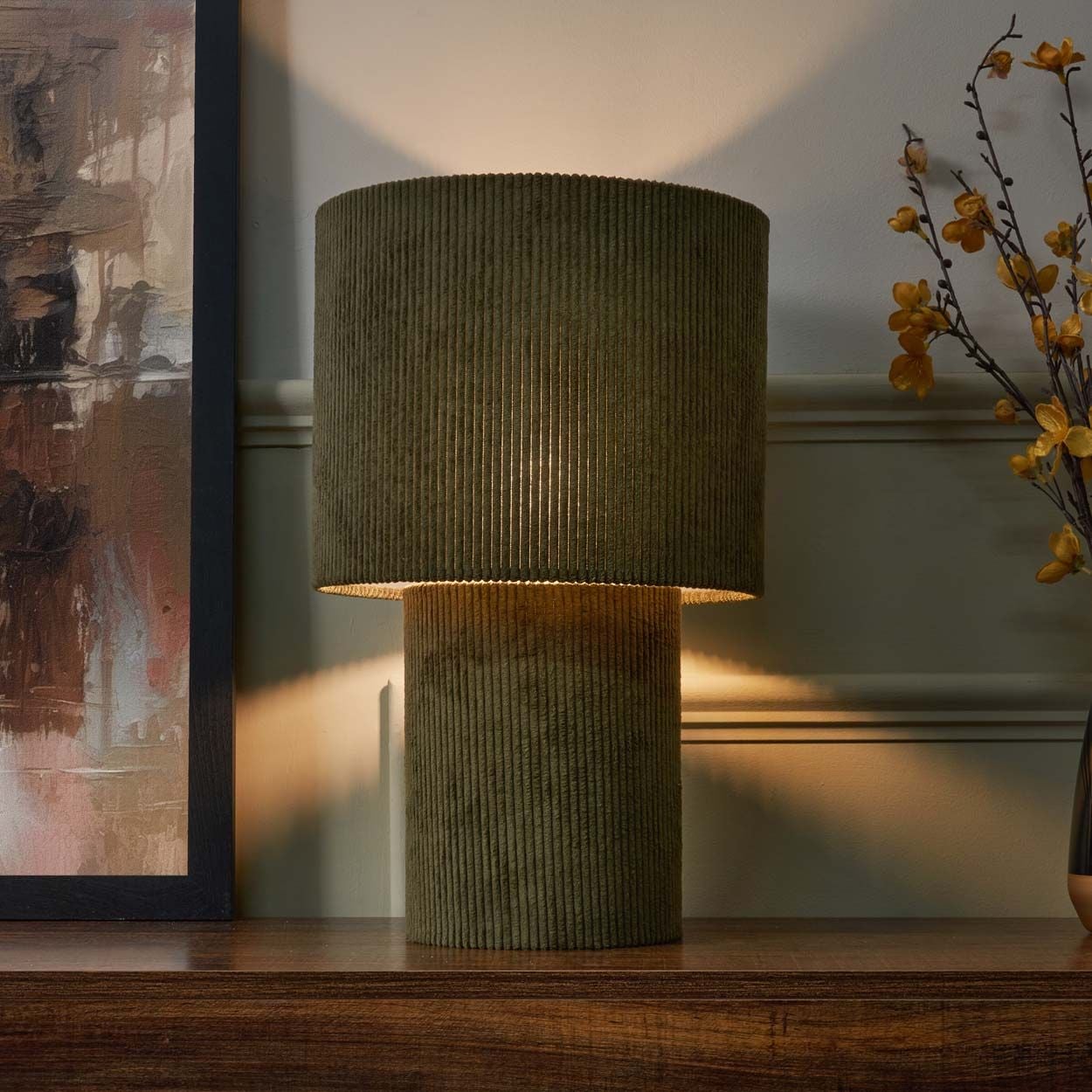 Glodwick Corduroy Table Lamp Forest Green