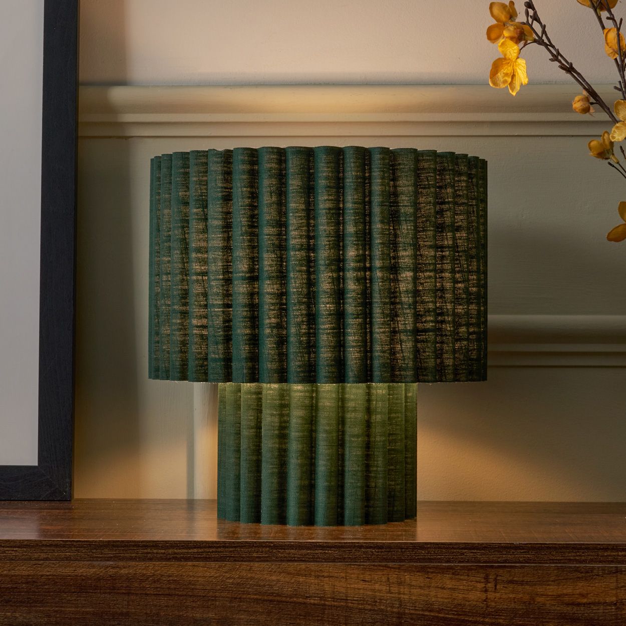 Tallarn Double Shade Pleated Table Lamp Green