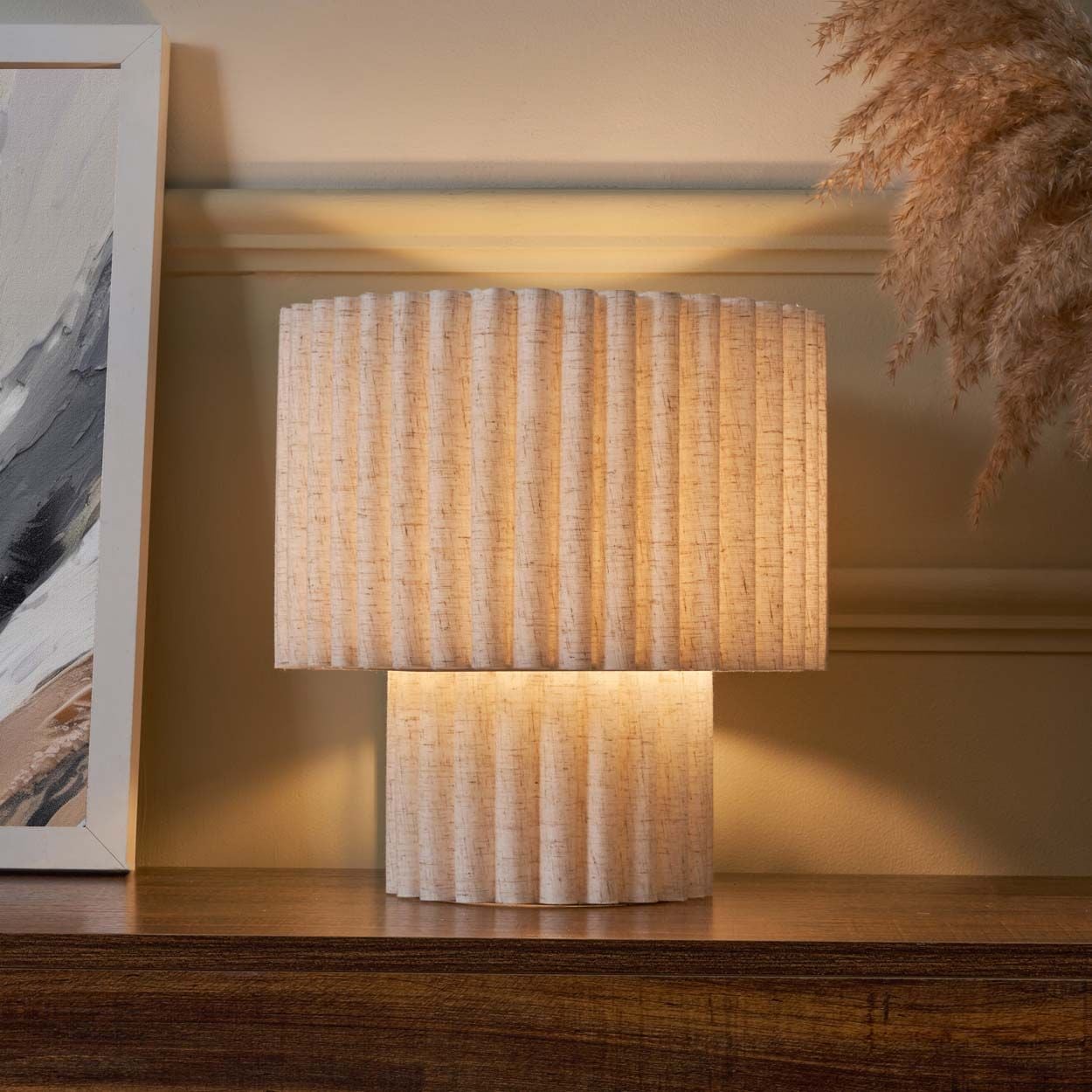 Tallarn Double Shade Pleated Table Lamp Stone