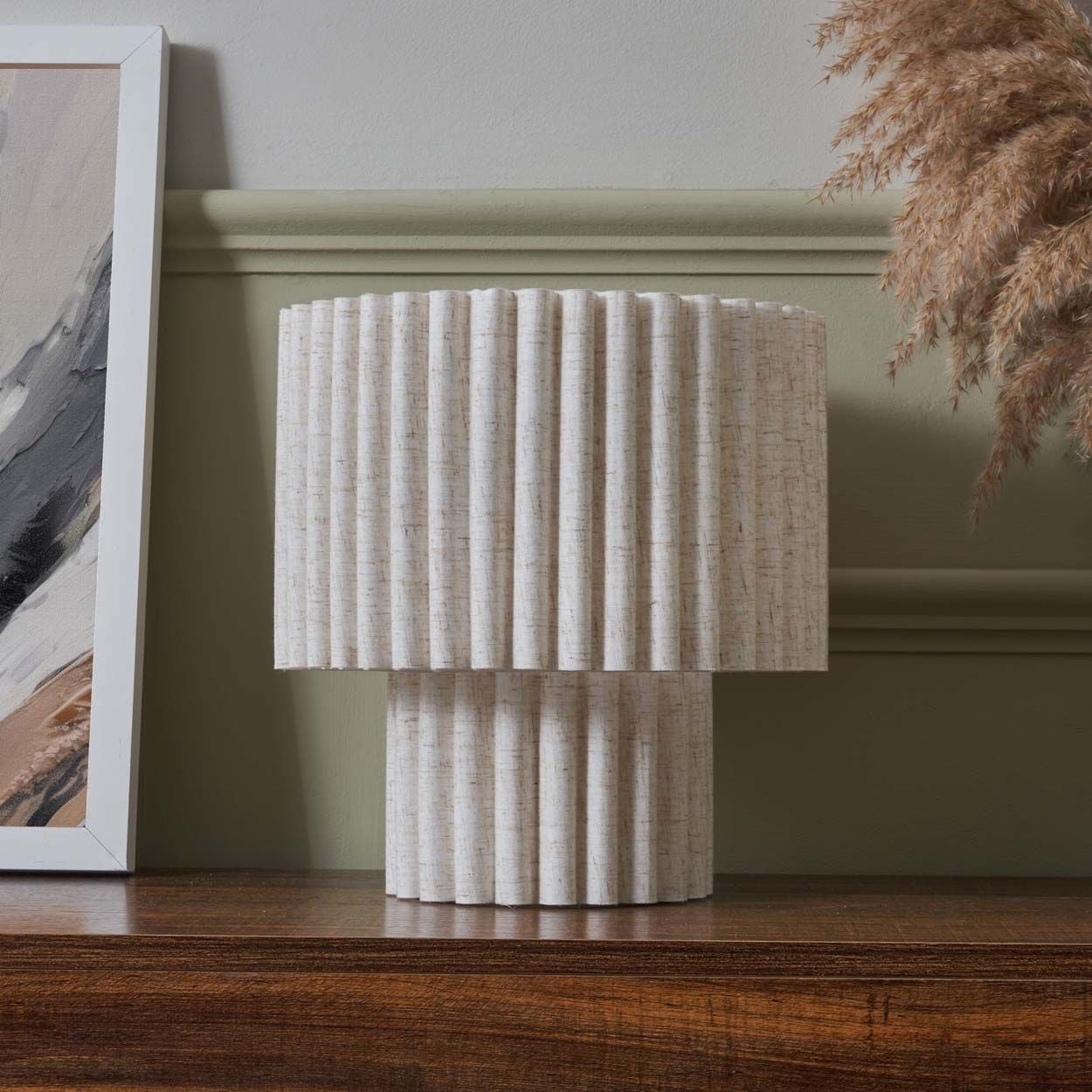 Tallarn Double Shade Pleated Table Lamp Stone