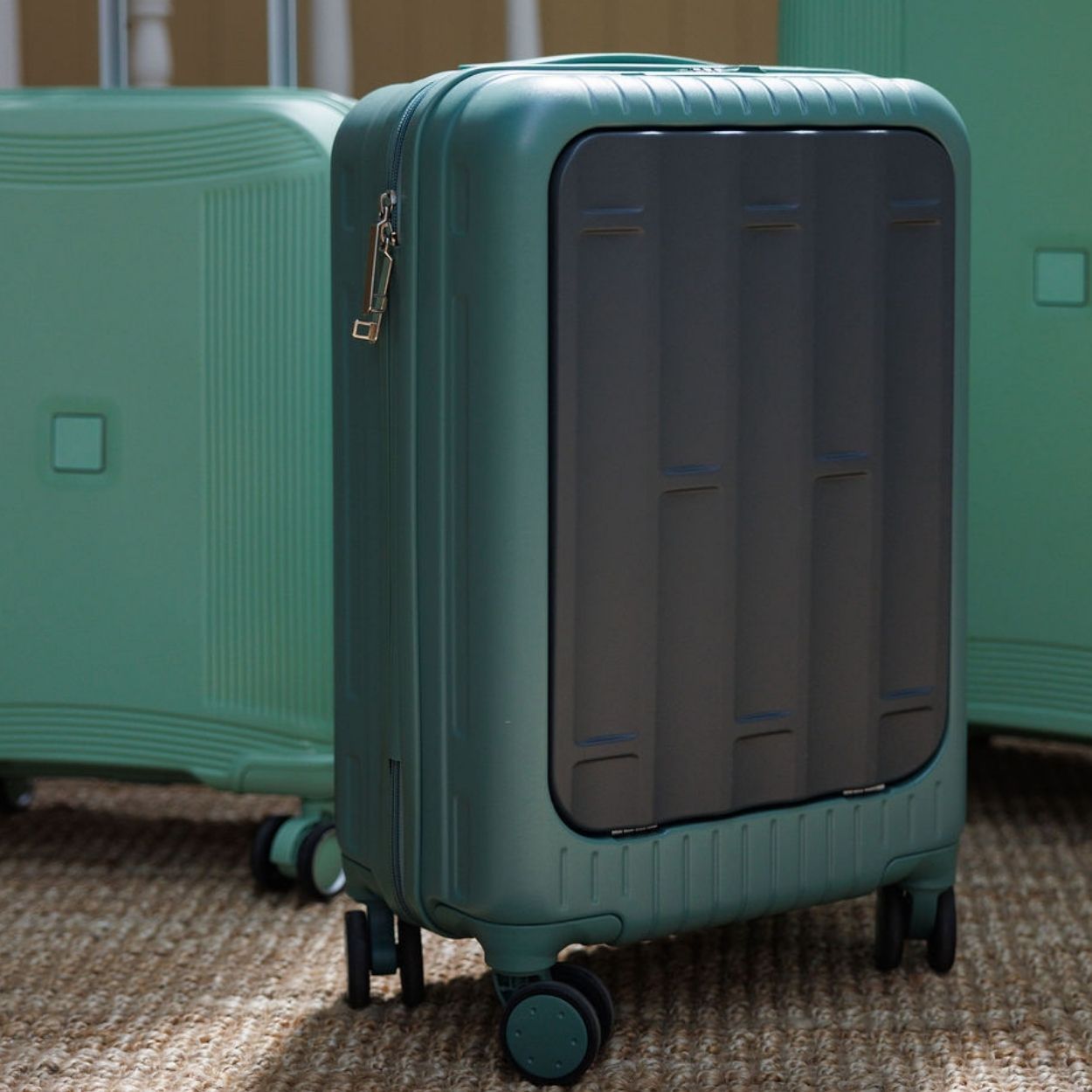 Cabin Suitcase With Laptop Sleeve Green Grey  55.5cm