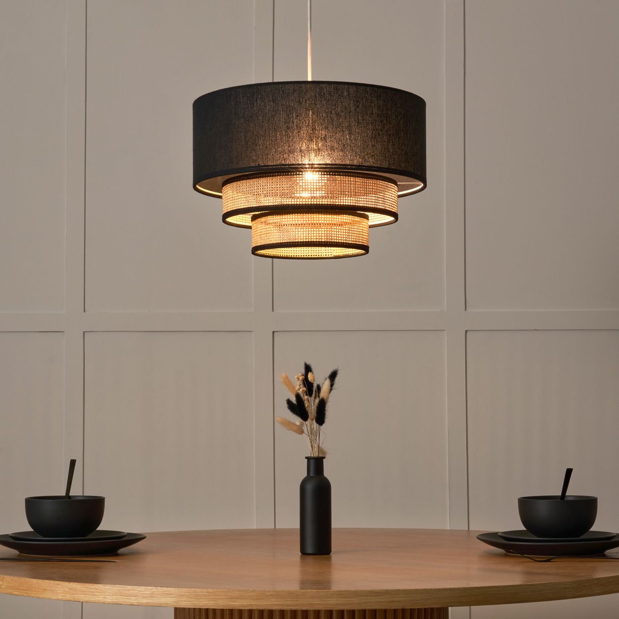 Aston 3 Tier Rattan Shade Grey Natural