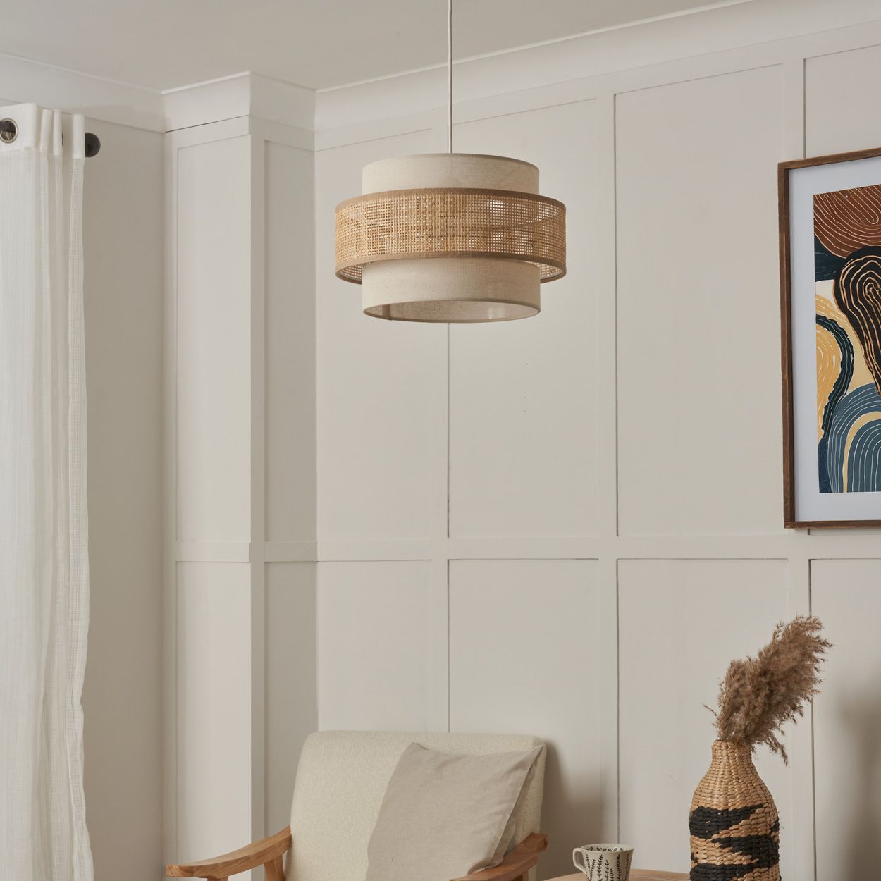 Kealey 3 Tier Rattan Seeded Cotton Shade Natural