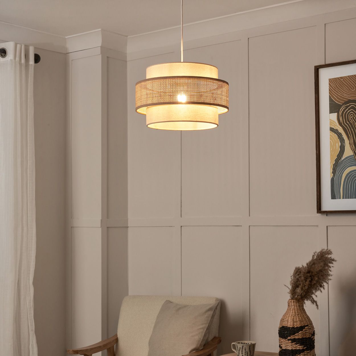 Kealey 3 Tier Rattan Seeded Cotton Shade Natural