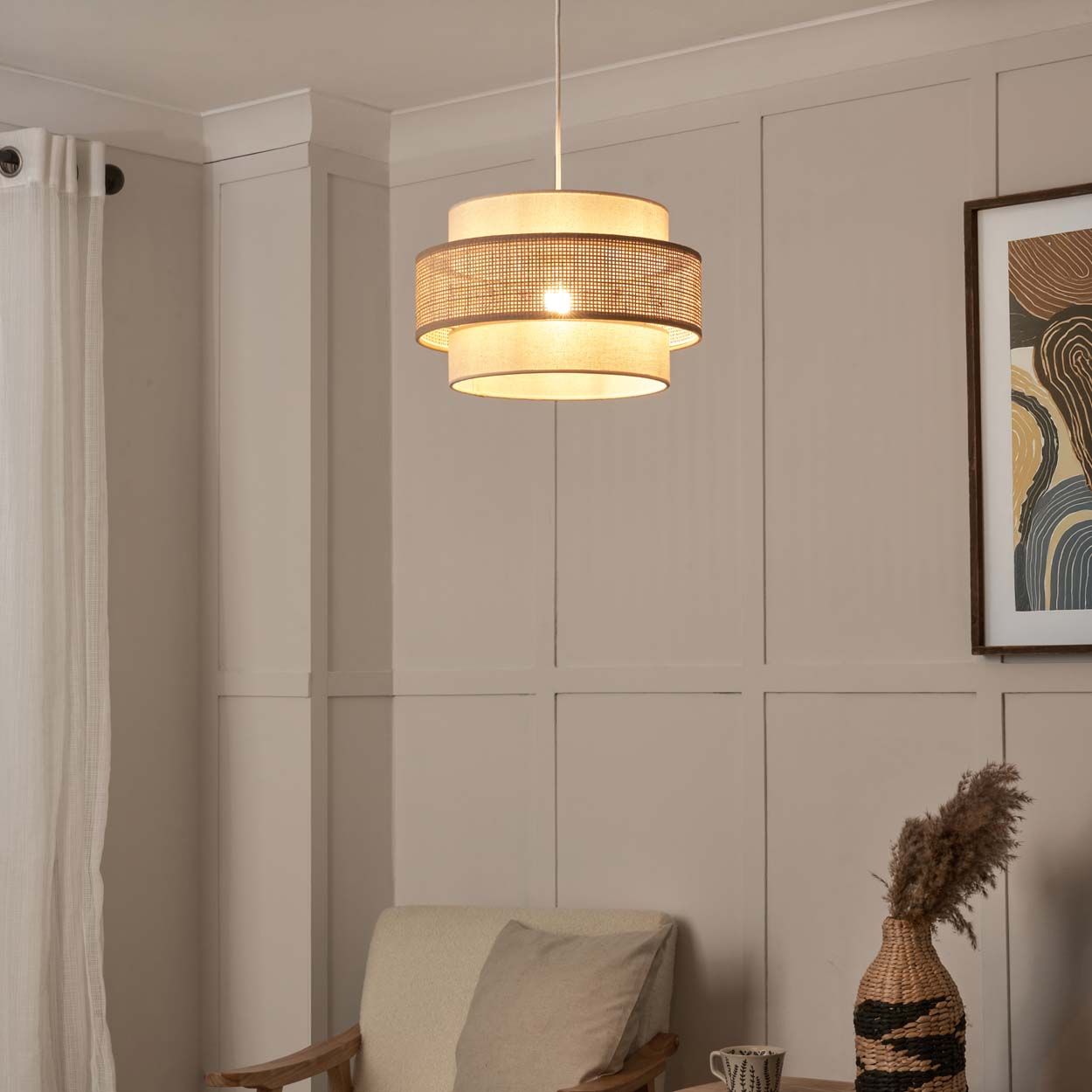Kealey 3 Tier Rattan Seeded Cotton Shade Natural