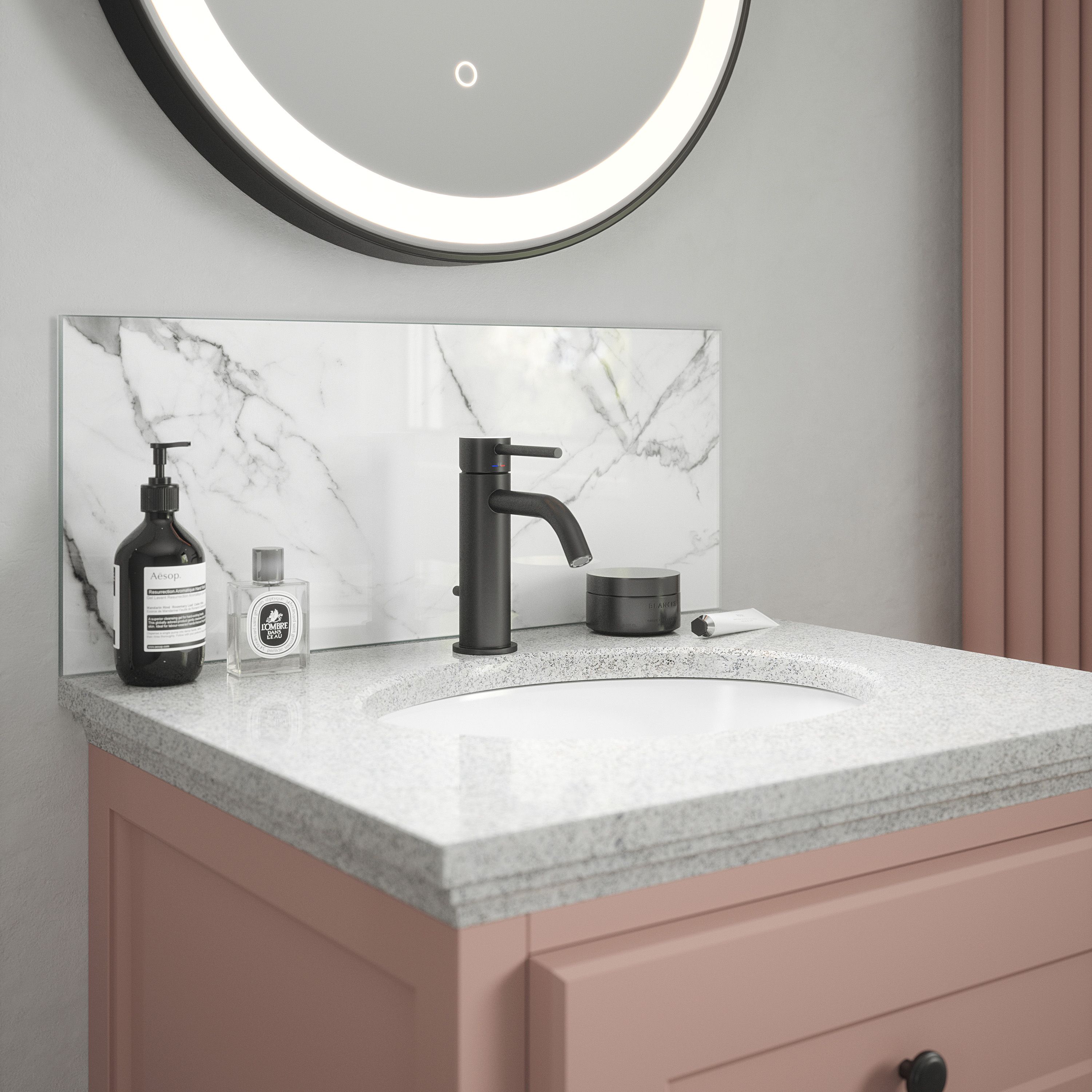 Carrara Marble Glass Bathroom Splashback 250x600mm
