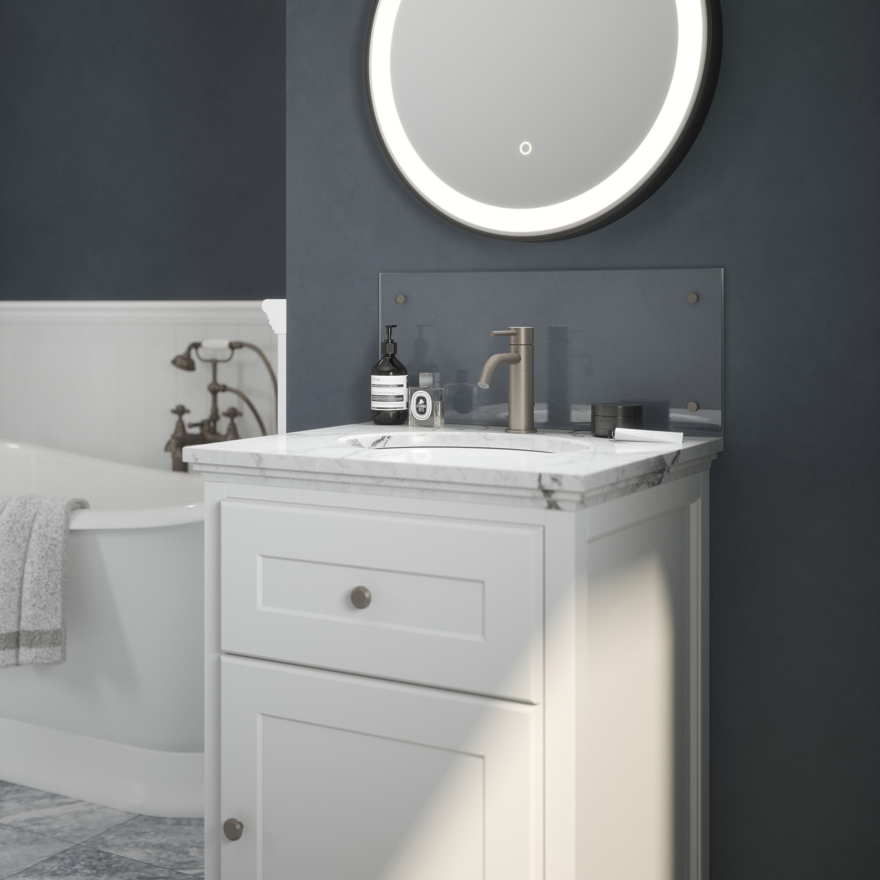 Clear Glass Bathroom Splashback / Brass 250x600mm