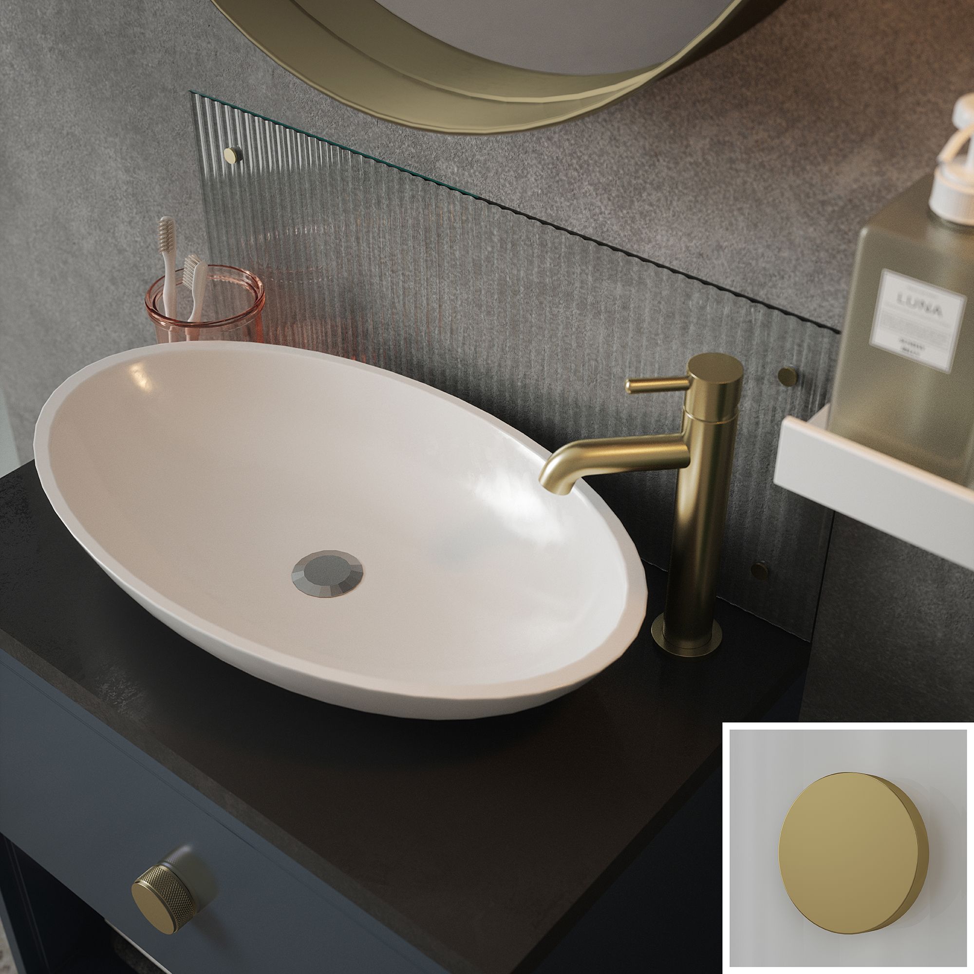 Clear Fluted Glass Bathroom S'back Brass 250x600mm