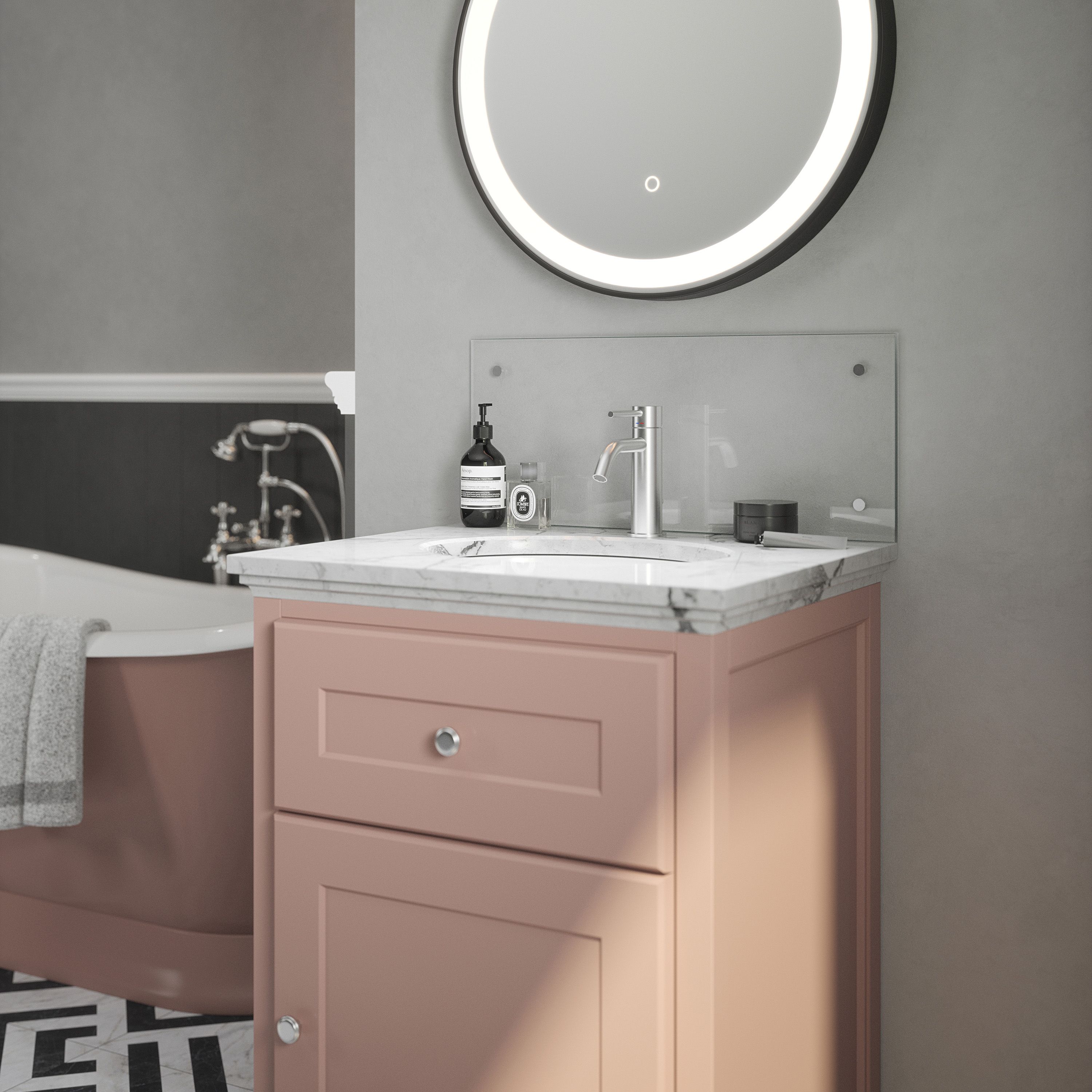 Clear Glass Bathroom Splashback Brushed 250x600mm