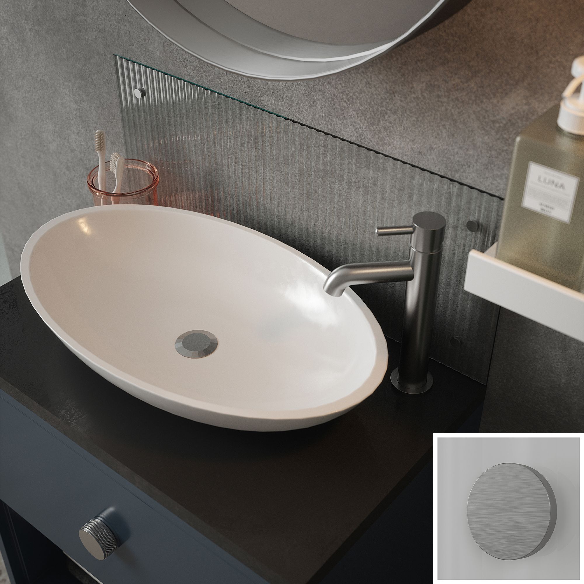 Clear Fluted Glass B'room S'back Brushed 250x600mm