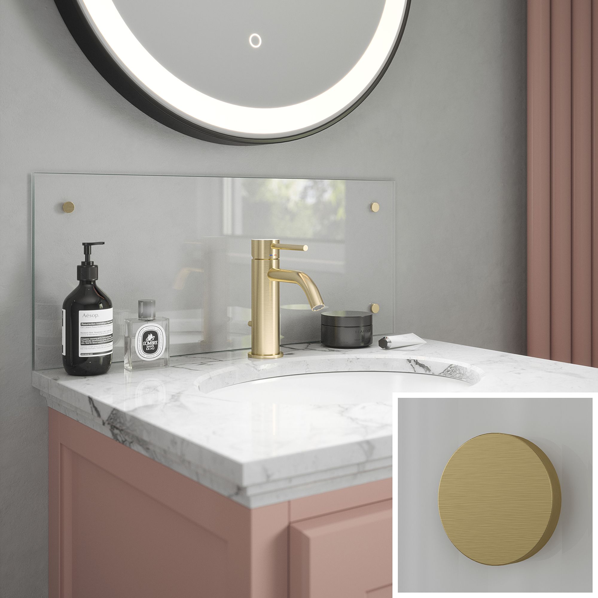 Clear Glass B'room S'back B Brass 250x600mm