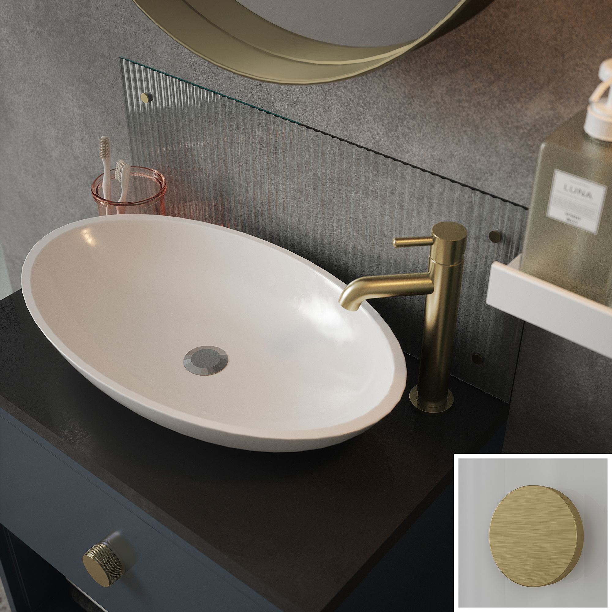 Clear Fluted Glass B'room S'back B Brass 250x600mm