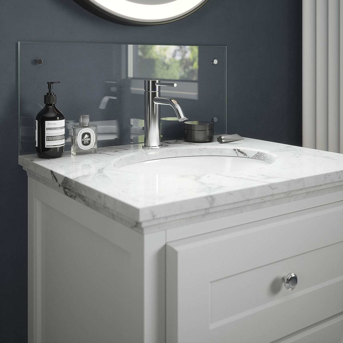 Clear Glass Splashback Chrome 250x600mm