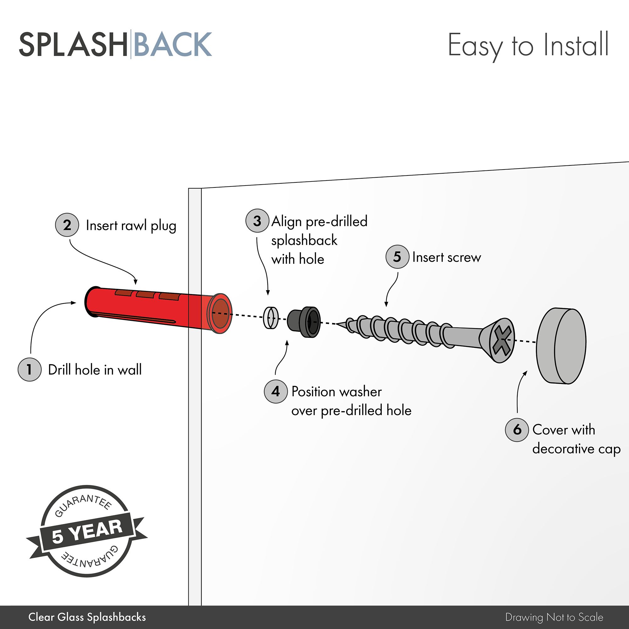 Clear Fluted Glass Splashback Chrome 250x500mm