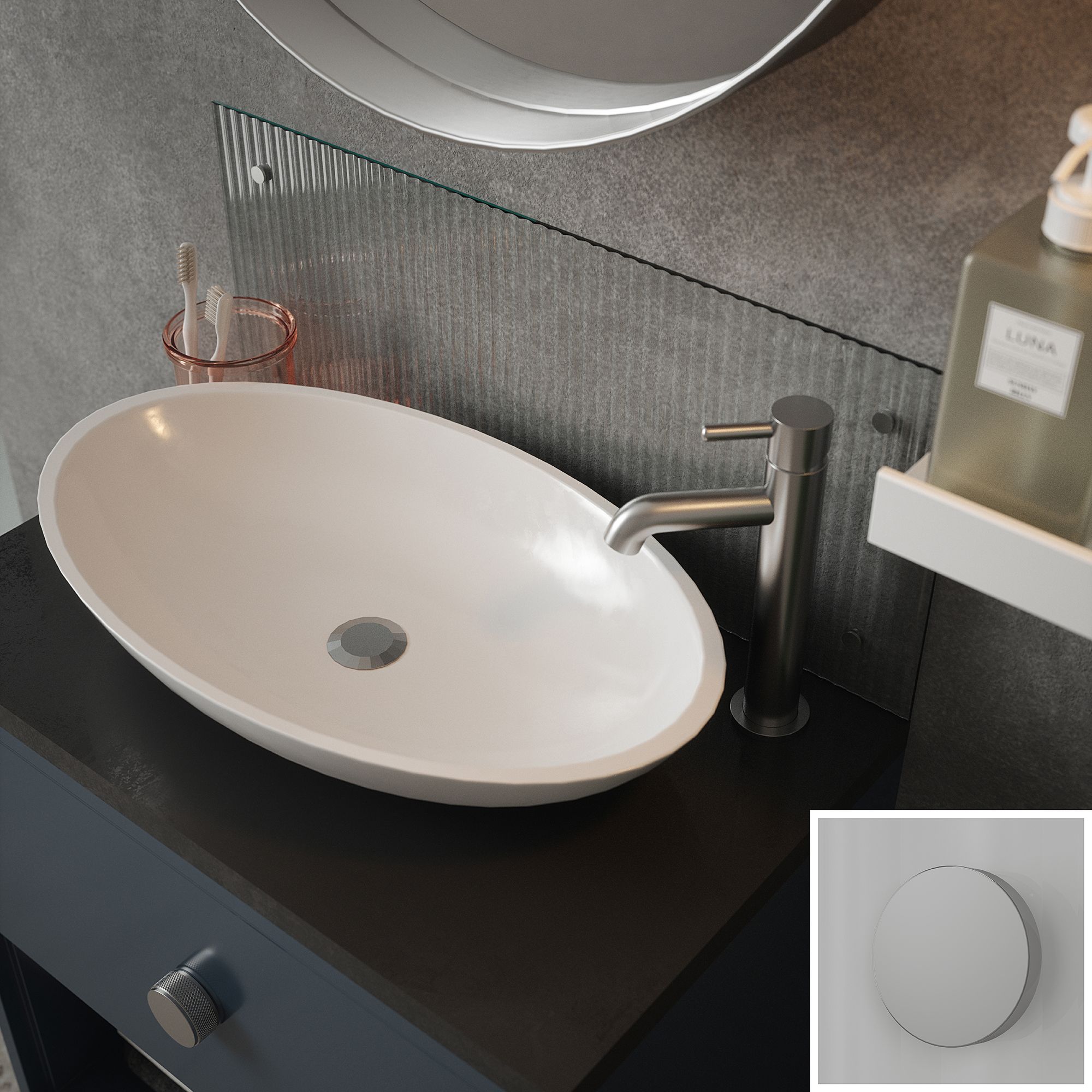 Clear Fluted Glass Splashback Chrome 250x600mm