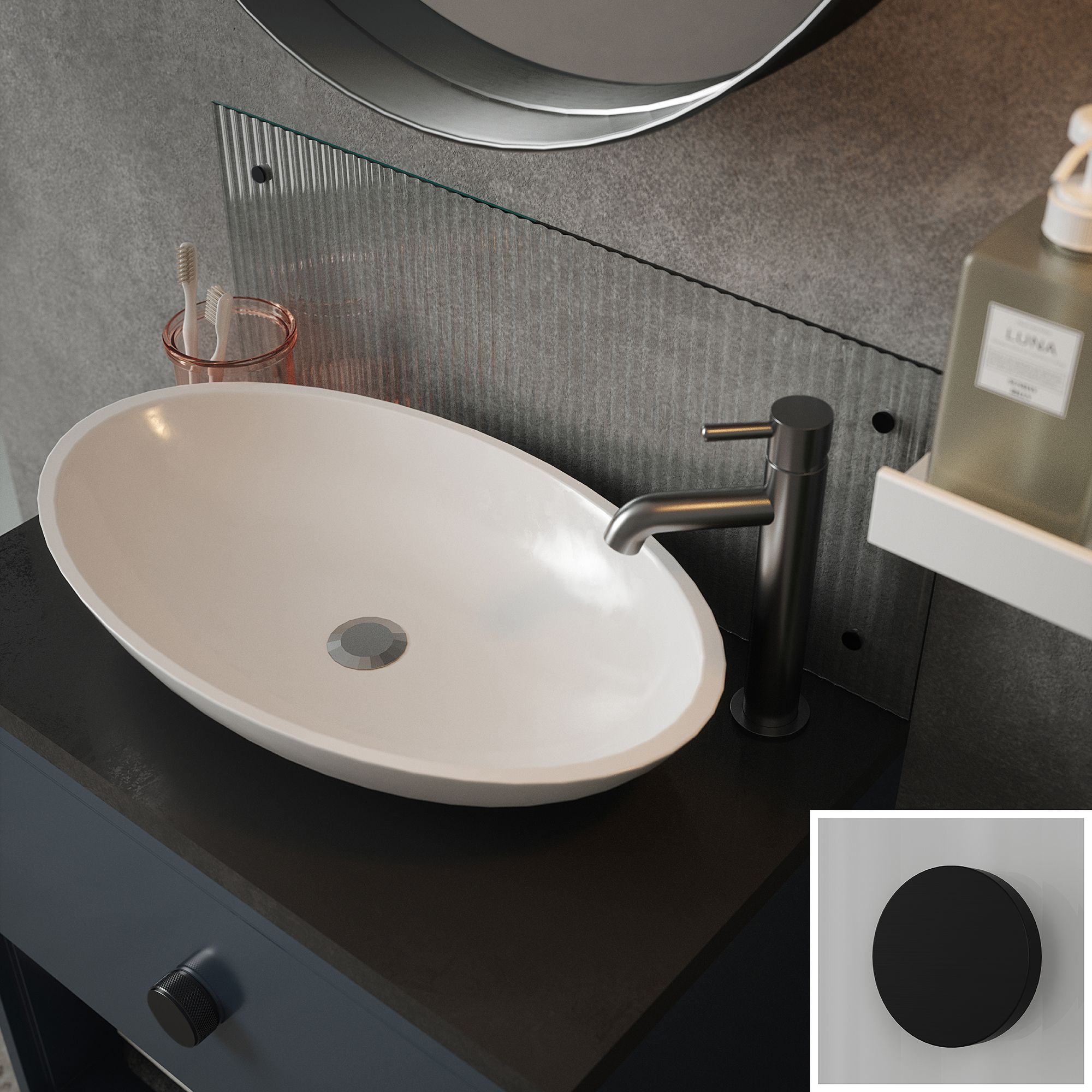 Clear Fluted Glass Splashback Matt Black 250x600mm