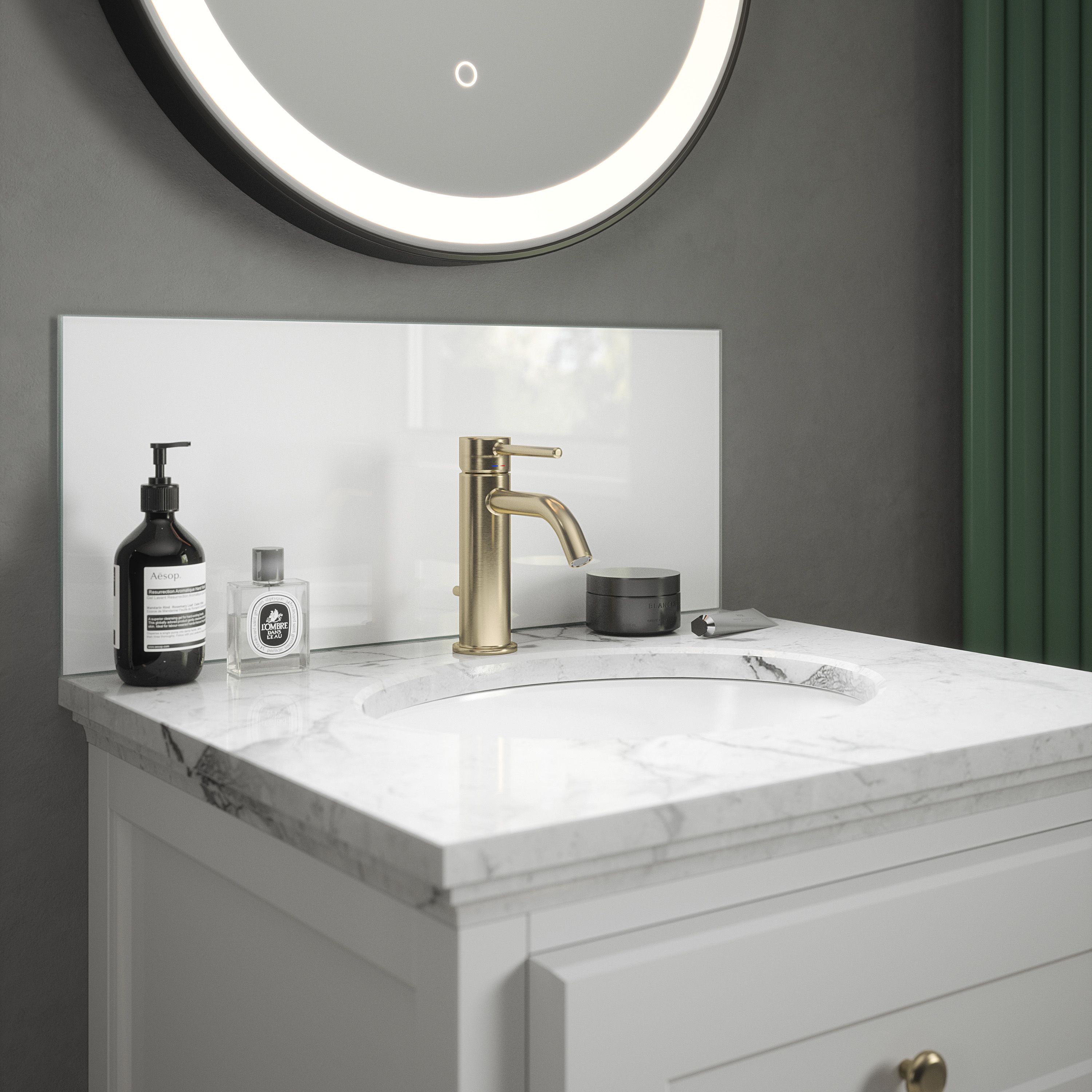 Ice White Glass Bathroom Splashback 250x600mm