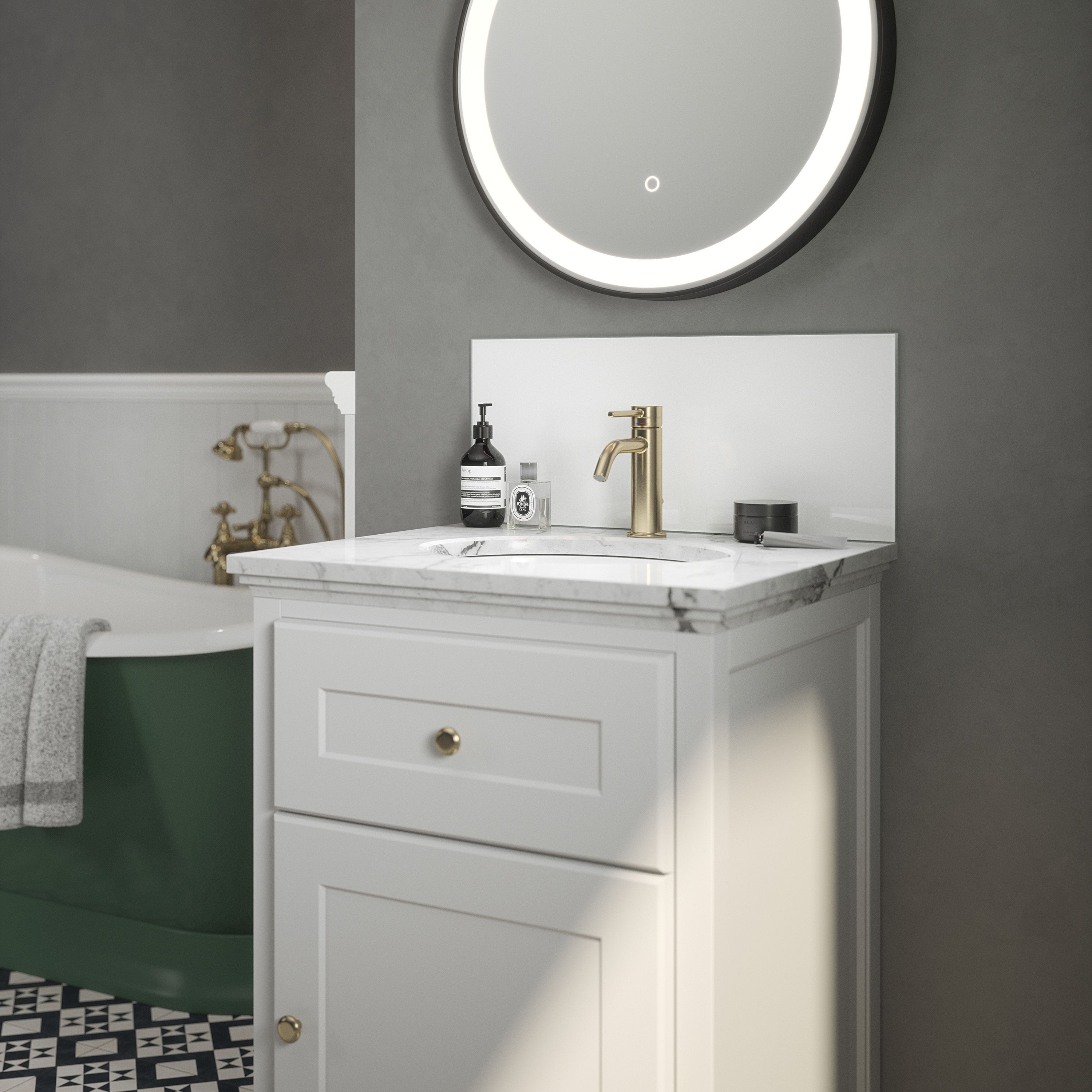 Ice White Glass Bathroom Splashback 250x600mm