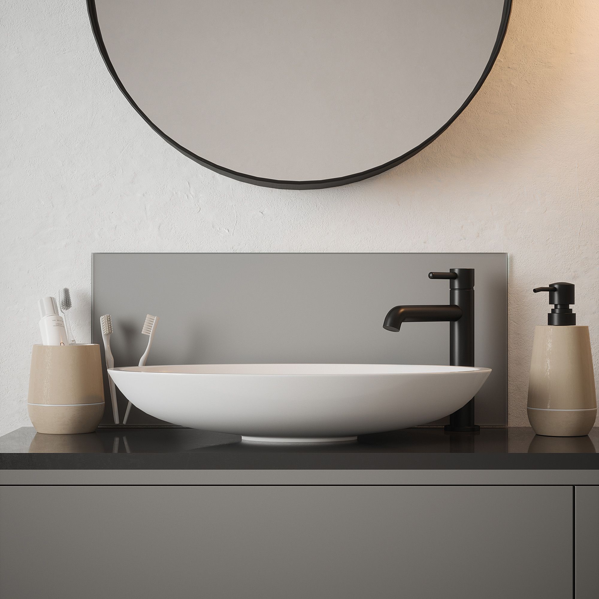 Matt Grey Glass Bathroom Splashback 250x600mm