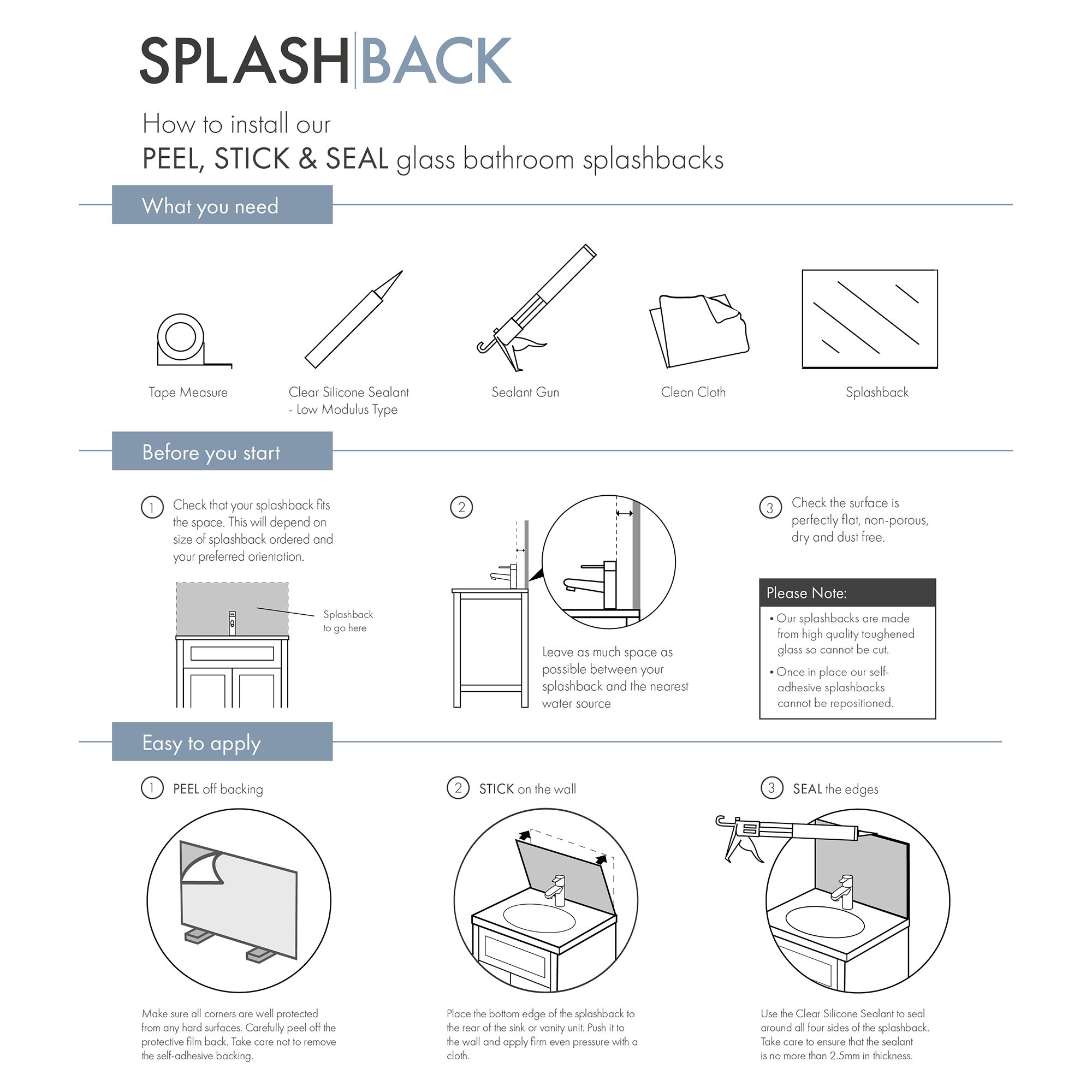 Matt Grey Glass Bathroom Splashback 250x600mm