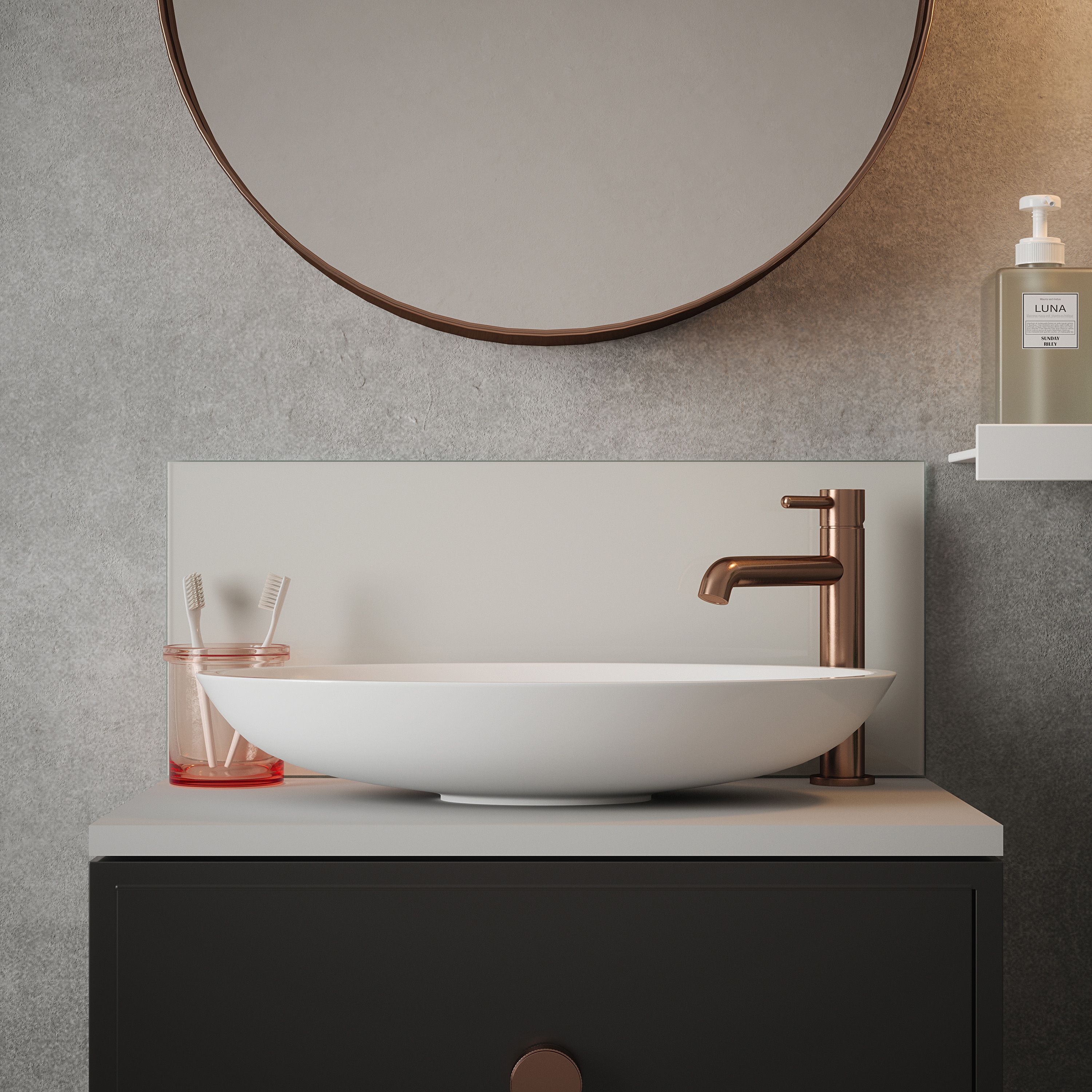 Silk Grey Glass Bathroom Splashback 250x600mm