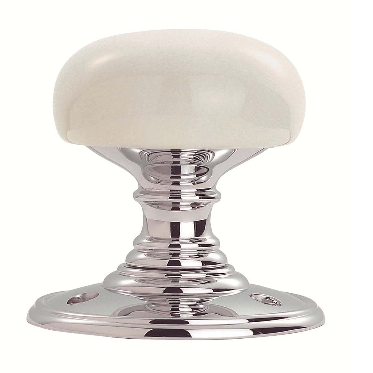 Porcelain Knob Plain White On Polished Chrome