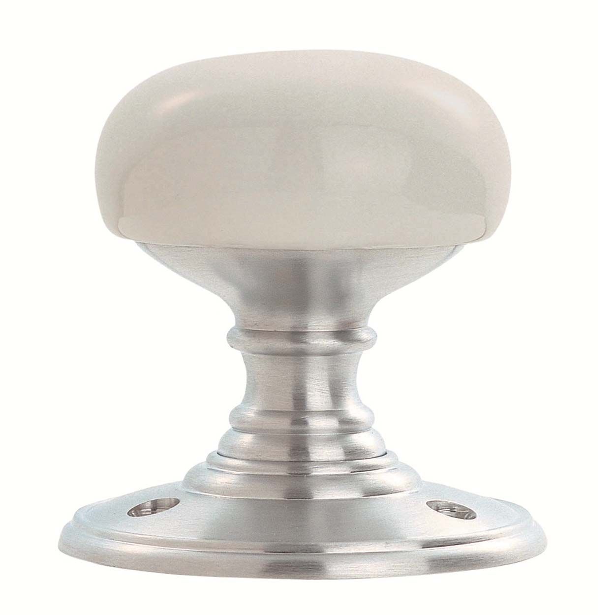 Porcelain Knob Plain White On Satin Chrome