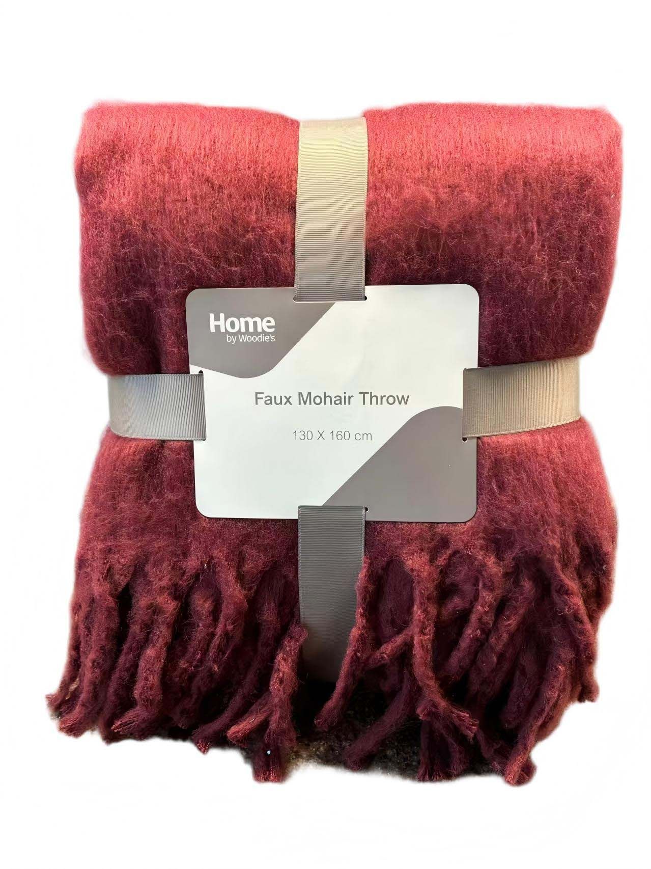 Acrylic Mohair Throw With Frayed Edge Burgundy