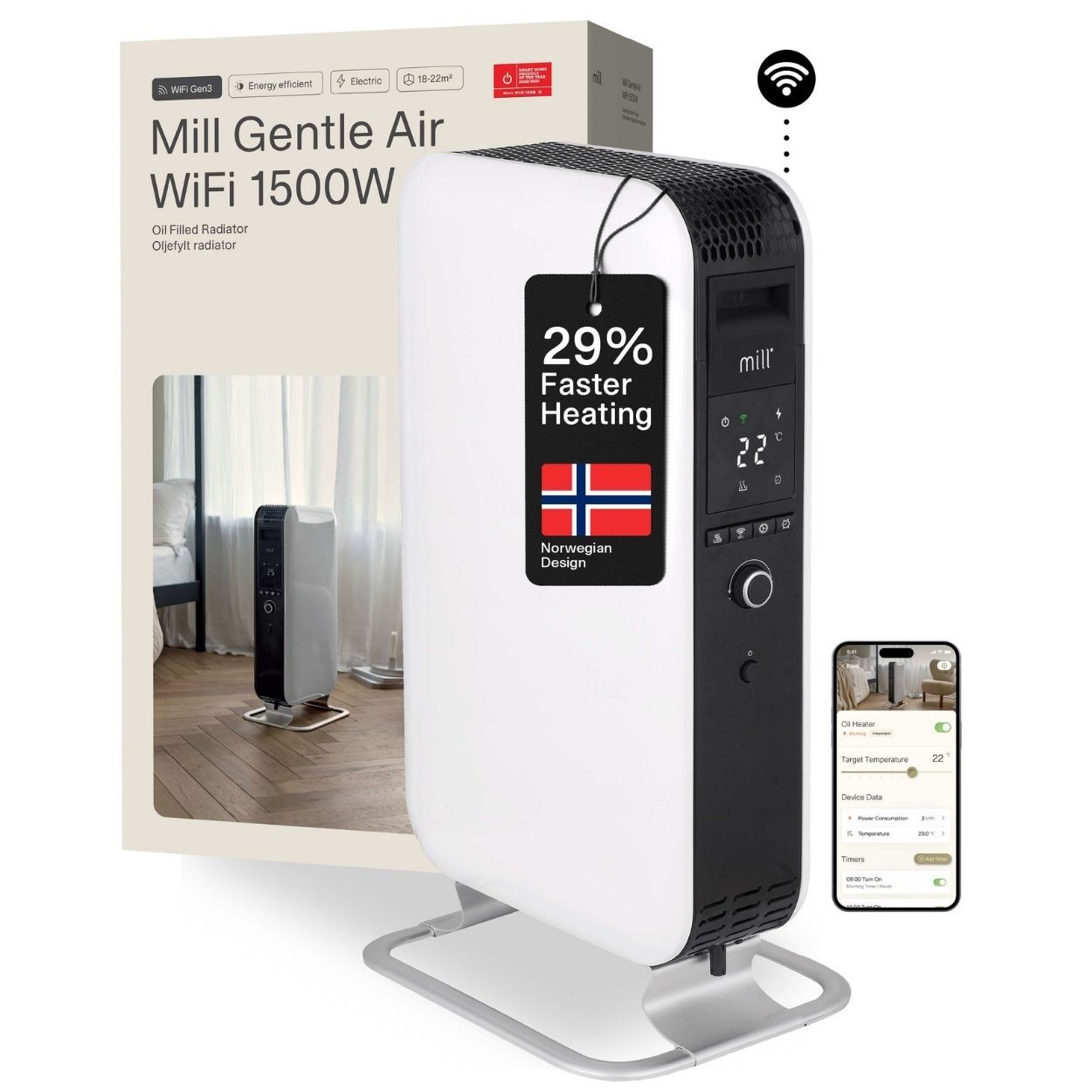 Mill Gentle Air WiFi Oil Filled Radiator 1500W  